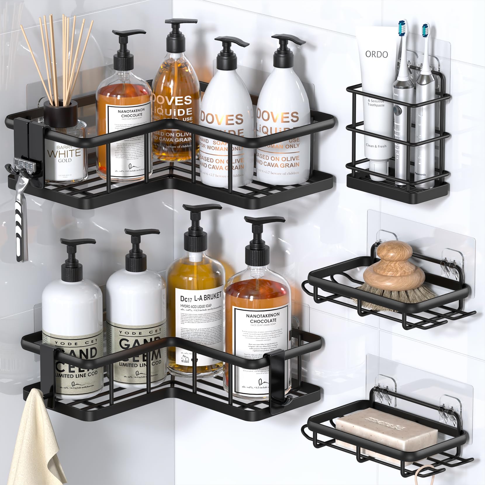 YASONIC 3-Pack Corner Shower Caddy Bundled 5-Pack Corner Shower Shelf