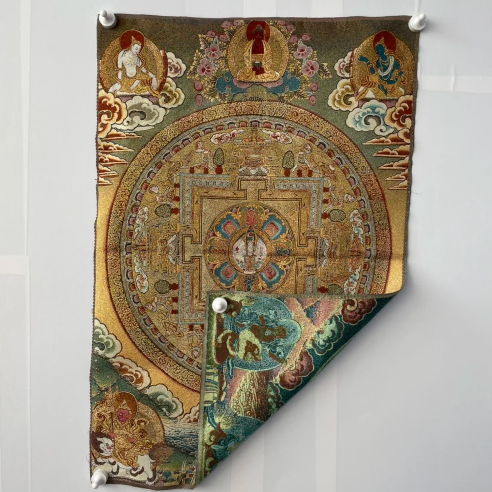 FENNYYAR Buddha tibetano Buddha statua ricamo santuario buddista, 90 cm, decorazione da parete per soggiorno