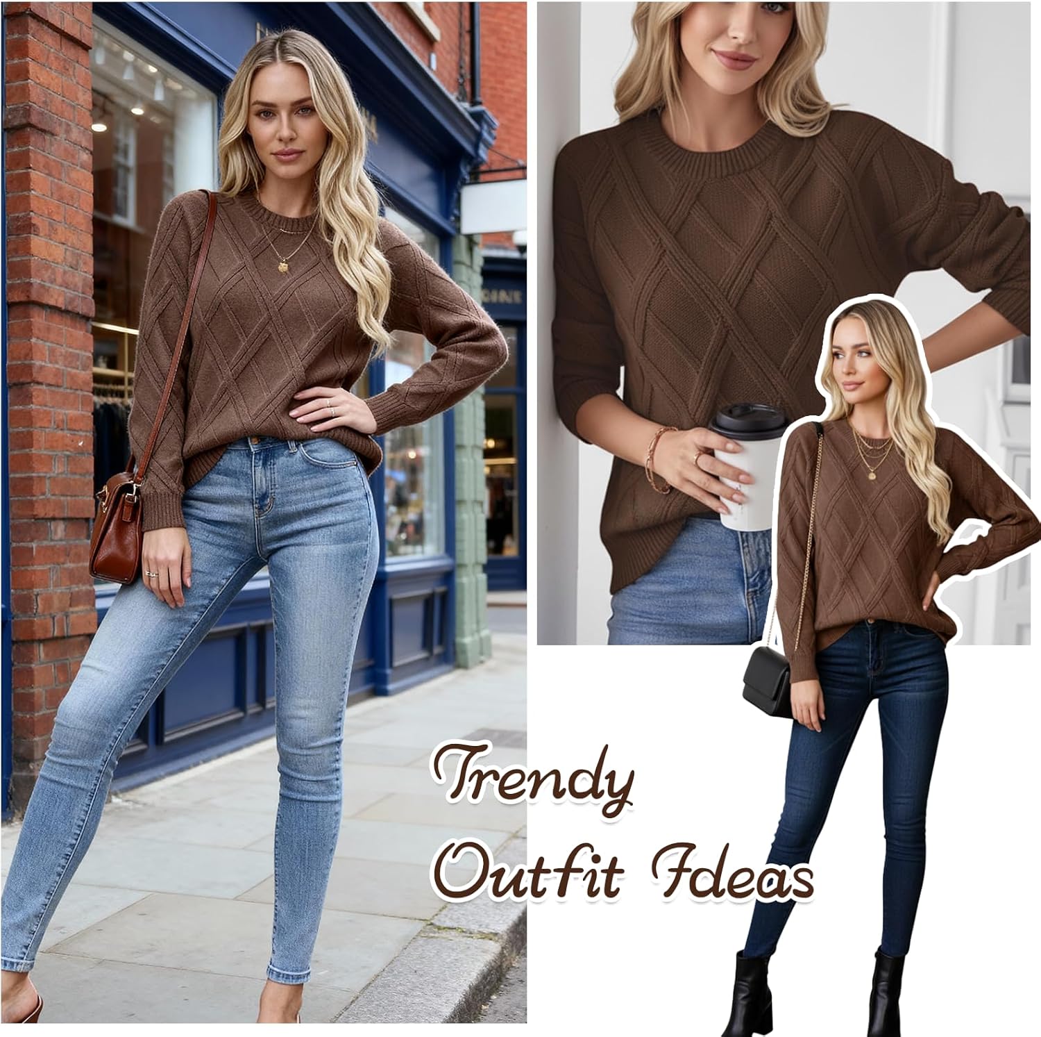 Women's Sweaters Crew Neck Pullover Cable Knit Sweaters Ribbed Casual Tops 2026 Classic Knitwear for Spring Winter - Image 6