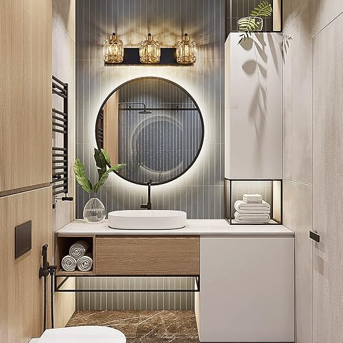 Miniatura 9 de Lámpara de tocador de baño de 3 luces, lámpara de cristal sobre el espejo, luces giratorias de pared interior negro mate y dorado  Pantalla moderna