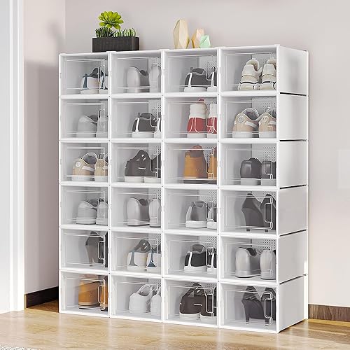 Vista 30 de YITAHOME Cajas de almacenamiento apilables XL, 18 organizadores y cajones para zapatos, color negro (tamaño extra grande)