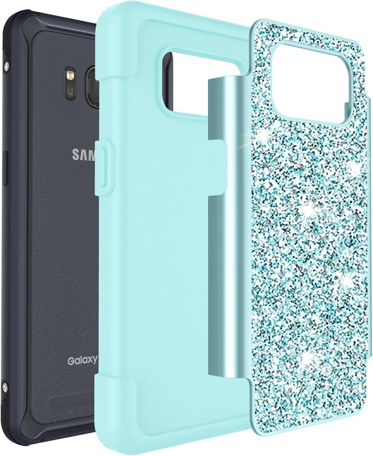 Galaxy S8 Active Case, S8 Active Case for Grils, Jeylly Glitter Luxury Crystal Dual Layer Shockproof Hard PC Soft TPU Inner Protector Case Cover for Samsung Galaxy S8 Active AT&T - Turquoise
