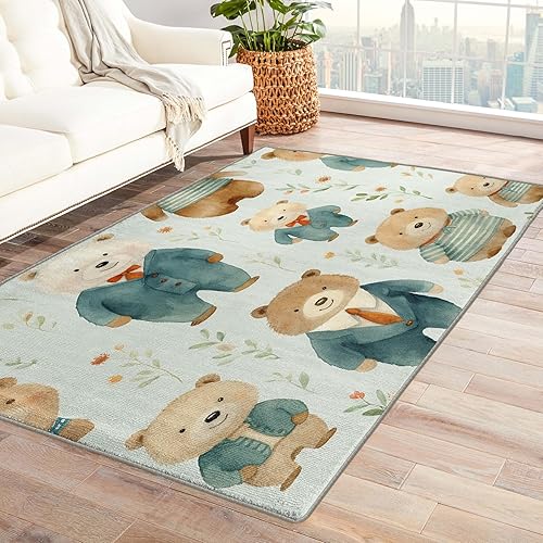 Miniatura 8 de Alfombra de oso de 3 x 5 pies, alfombra de bosque de vida silvestre, para entrada, dormitorio, sala de estar, lavable, antideslizante, suave,