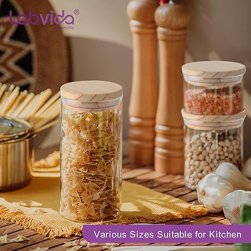 Miniatura 2 de Labvida Tarro de vidrio con tapa de madera de pino, tarros de almacenamiento decorativos y recipientes para encimera de cocina, 14.9oz36.5oz-22