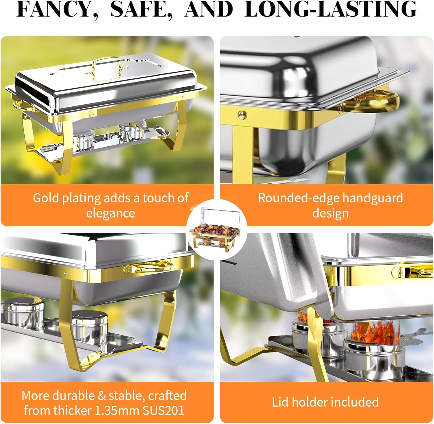 YLGJ&TIDY Chafing Dishes for Buffet set of 4 Food Warmers for Parties, Buffet Servers and Warmers,Semi Gold Chafing Dish Buffet Set, Elegant Catering Supplies Buffet Display Set