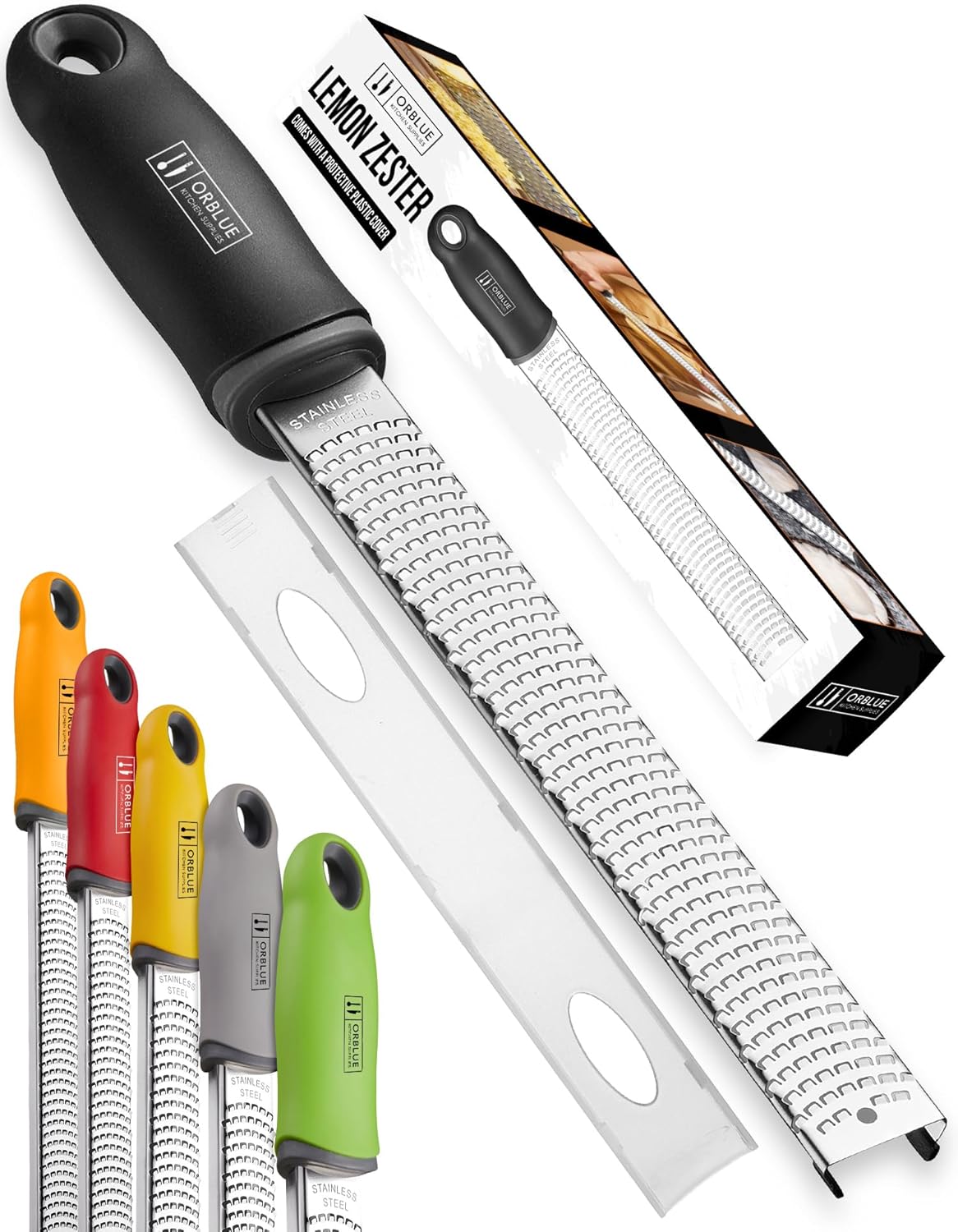 Orblue Lemon Zester Cheese Grater - Premium Citrus Zester Kitchen Grater for Parmesan Chocolate Fruits Vegetables Ginger Garlic