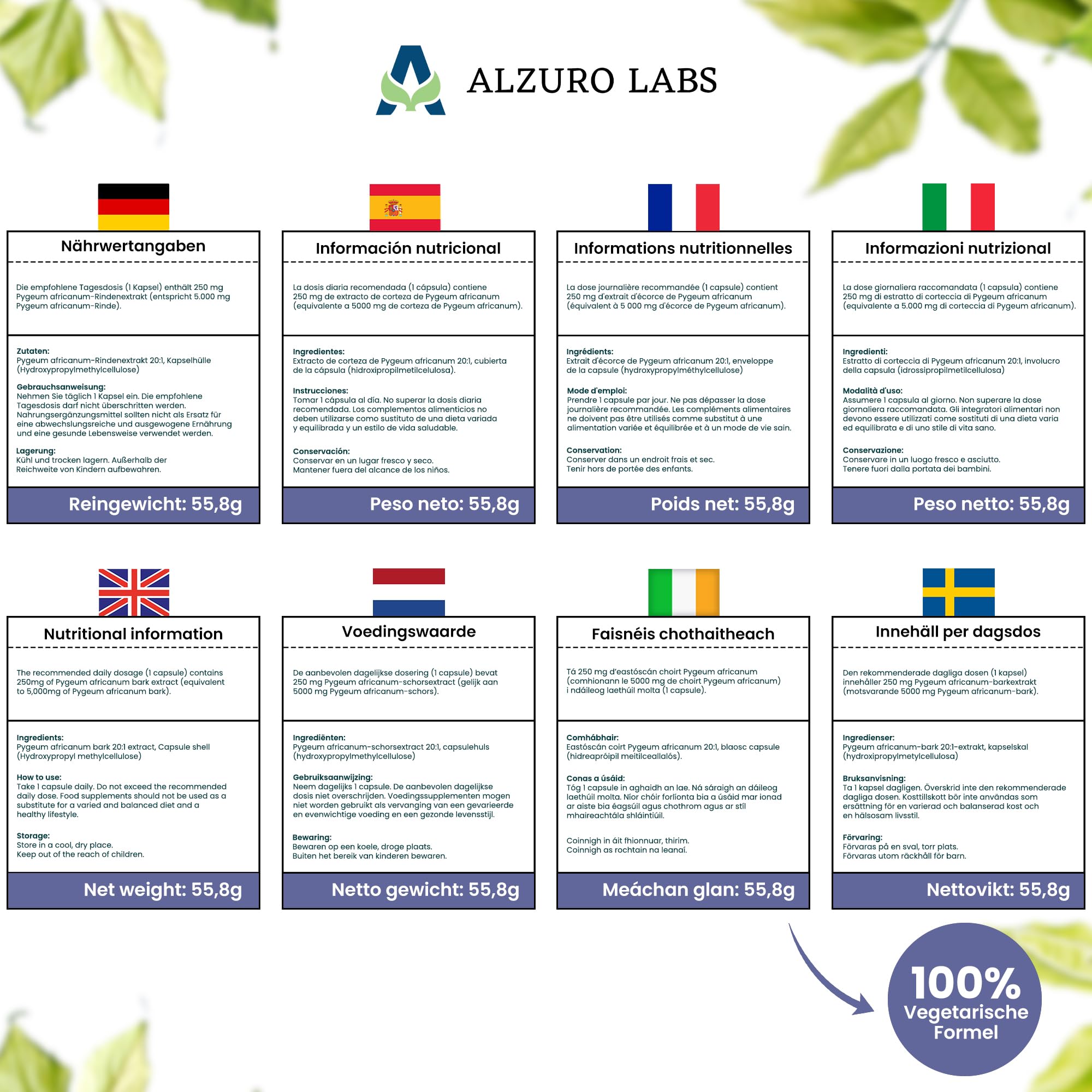 Pygeum africanum 5.000 mg equiv. | Alto dosaggio estratto corteccia 20:1 250 mg (13% fitosteroli) | 180 capsule vegane | Benessere maschile quotidiano | GMP e testato da laboratorio terzo