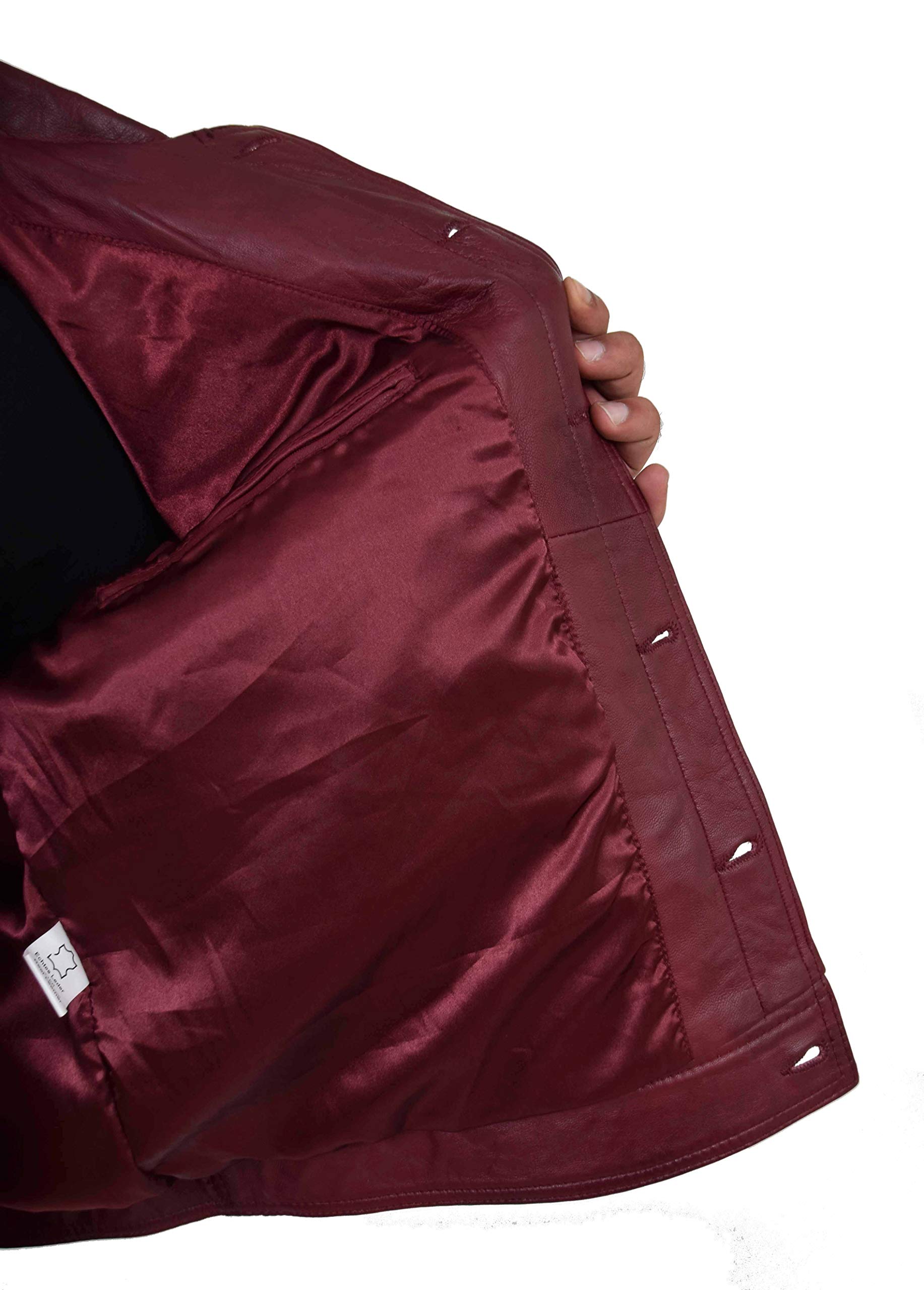 Chaqueta de camionero de cuero suave para hombre, abrigo estilo vaquero occidental americano, color burdeos