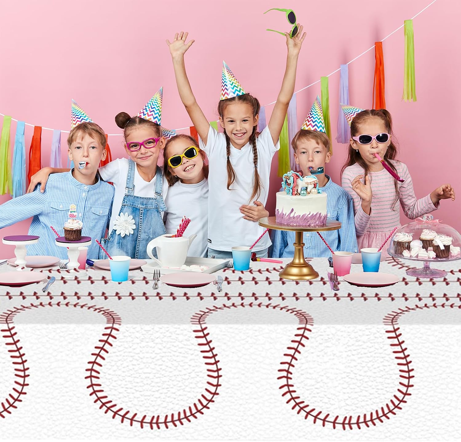 Large 108x54 Inch Baseball Tablecloth, 4 Pack Waterproof Disposable Plastic Tablecover for Baseball Birthday Graduation Sporting Events (2 Designs)