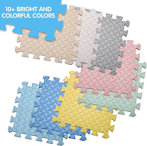 Miniatura 9 de Coolcandy Tapete de juego de espuma EVA, 16 azulejos coloridos para bebé, tapete de juego cuadrado para niños con color sólido, azulejos de espuma