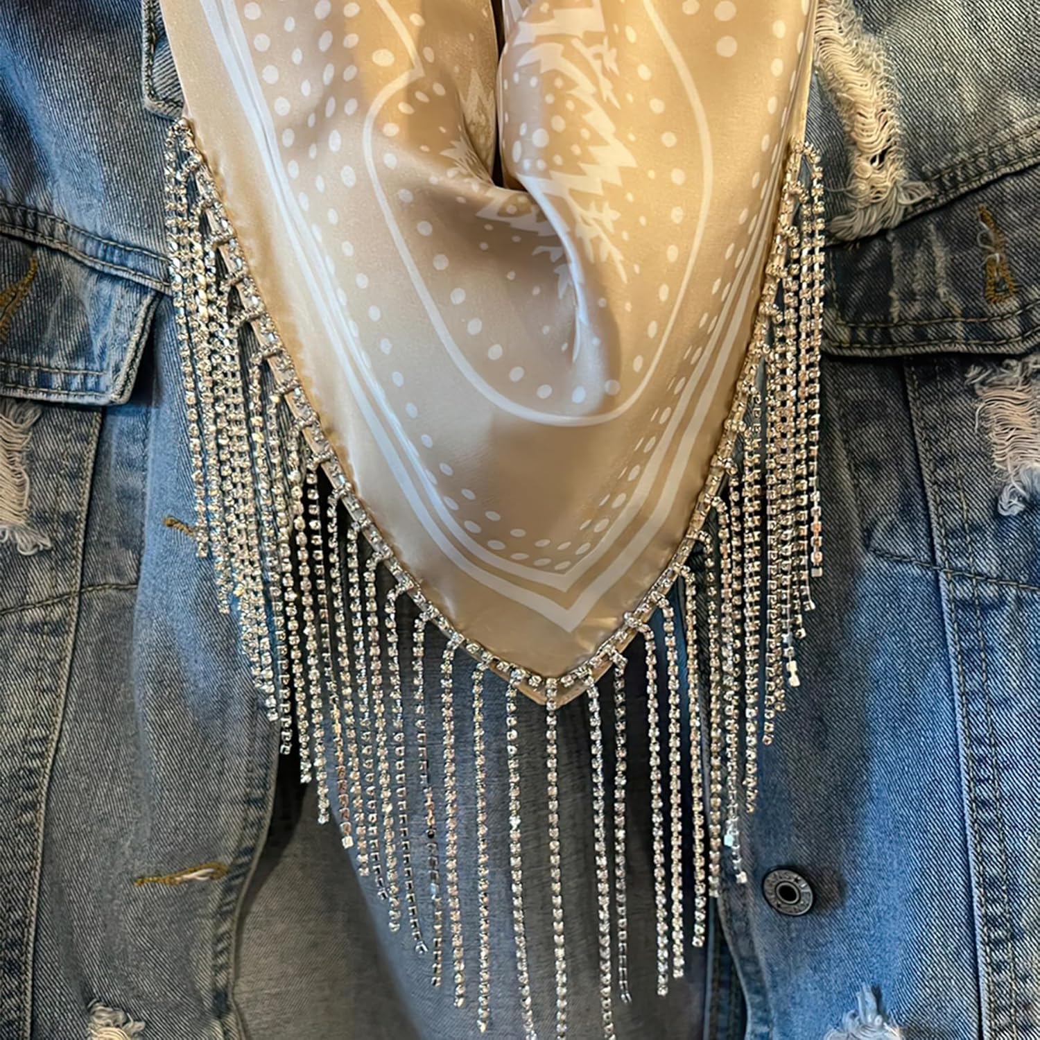 rhinestone bandana Fringe bandanas for women rhinestone bandana Western Bling Sparkly Bandanas 1 pack - Image 8