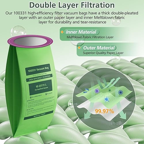 Miniatura 4 de Paquete de 16 bolsas de vacío 100331 de repuesto compatibles con aspiradora ProTeam de 10 cuartos de galón, para Coachvac, Super Coachvac, Megavac,