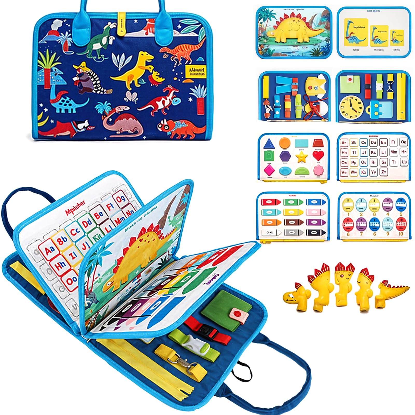 Busy Board Montessori Spielzeug ab 1 Jahr, 9-in-1 Busy Book aus Filz Dinosaurier Tiere, Kinderspielzeug ab 1 2 3 Jahre, Sensorik Lernspielzeug Motorikspielzeug, Geschenk für Jungen Mädchen Kinder