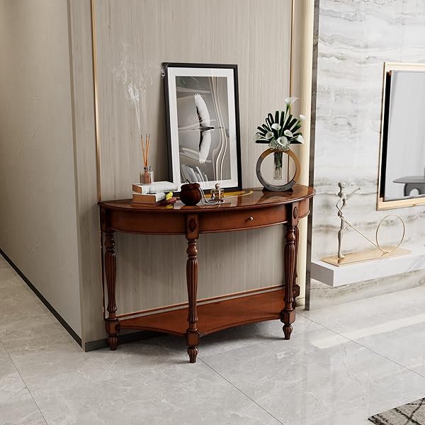 Semi-Circle Cherry Walnut Sofa Table