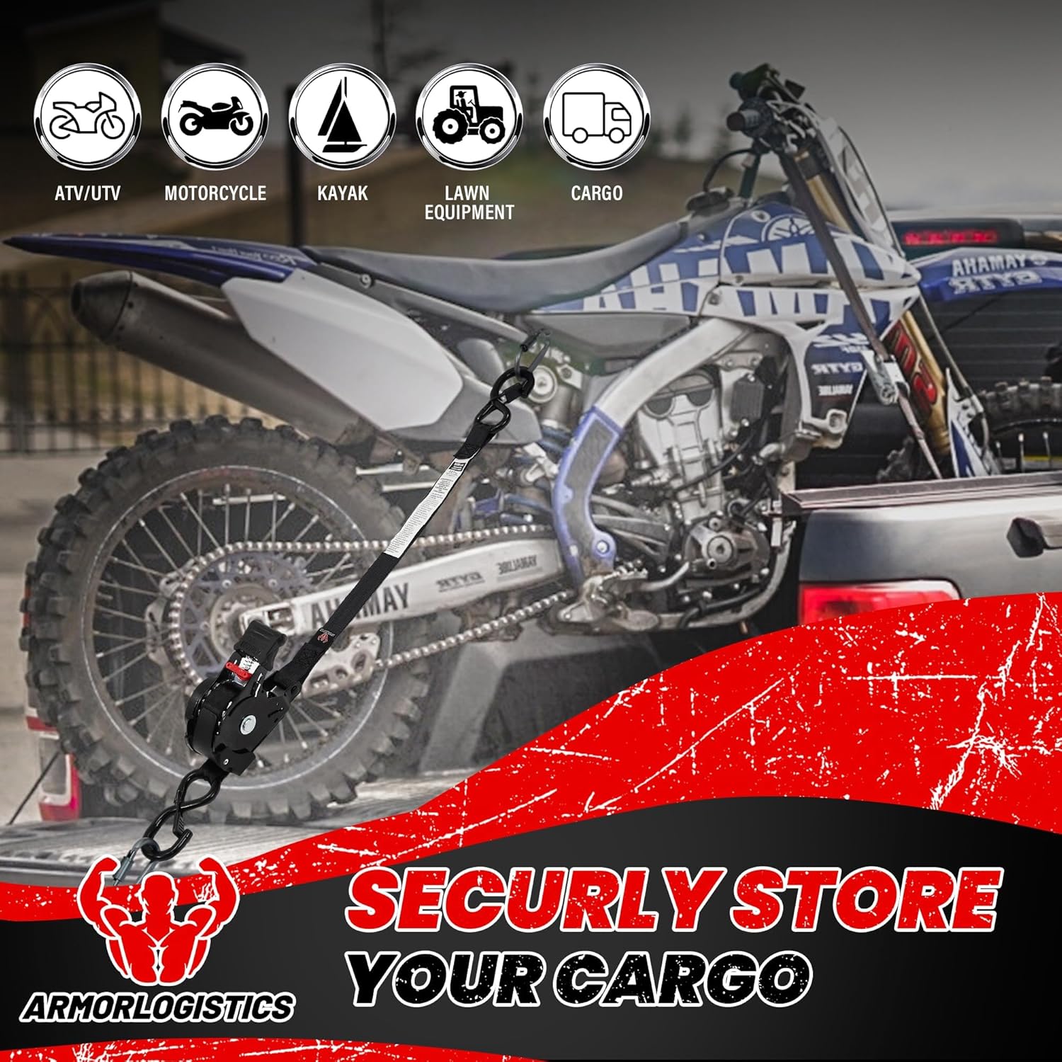 Retractable Ratchet Straps 4 Pack, 1500LBS Break Strength Self Retracting Tie Down Straps, 1" x 12' Auto Ratchet Straps for Motorcycle, Kayak and Trucks, Black