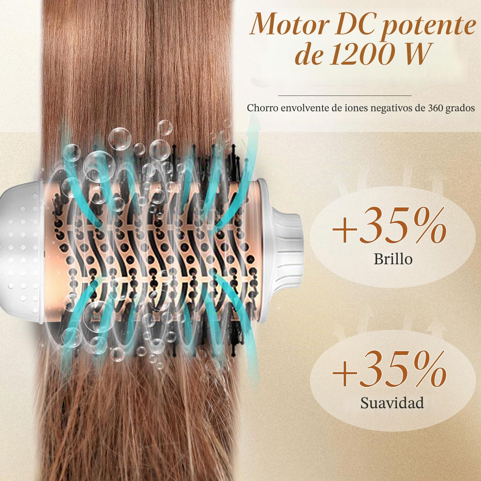 Cepillo de Aire Caliente, Cepillo de Aire Caliente 3 en 1 Multifunción con 3 Temperaturas Ajustables y 2 Velociades, Iónico Negativos Cepillo Secador de Pelo para Secar Alisador Rizador