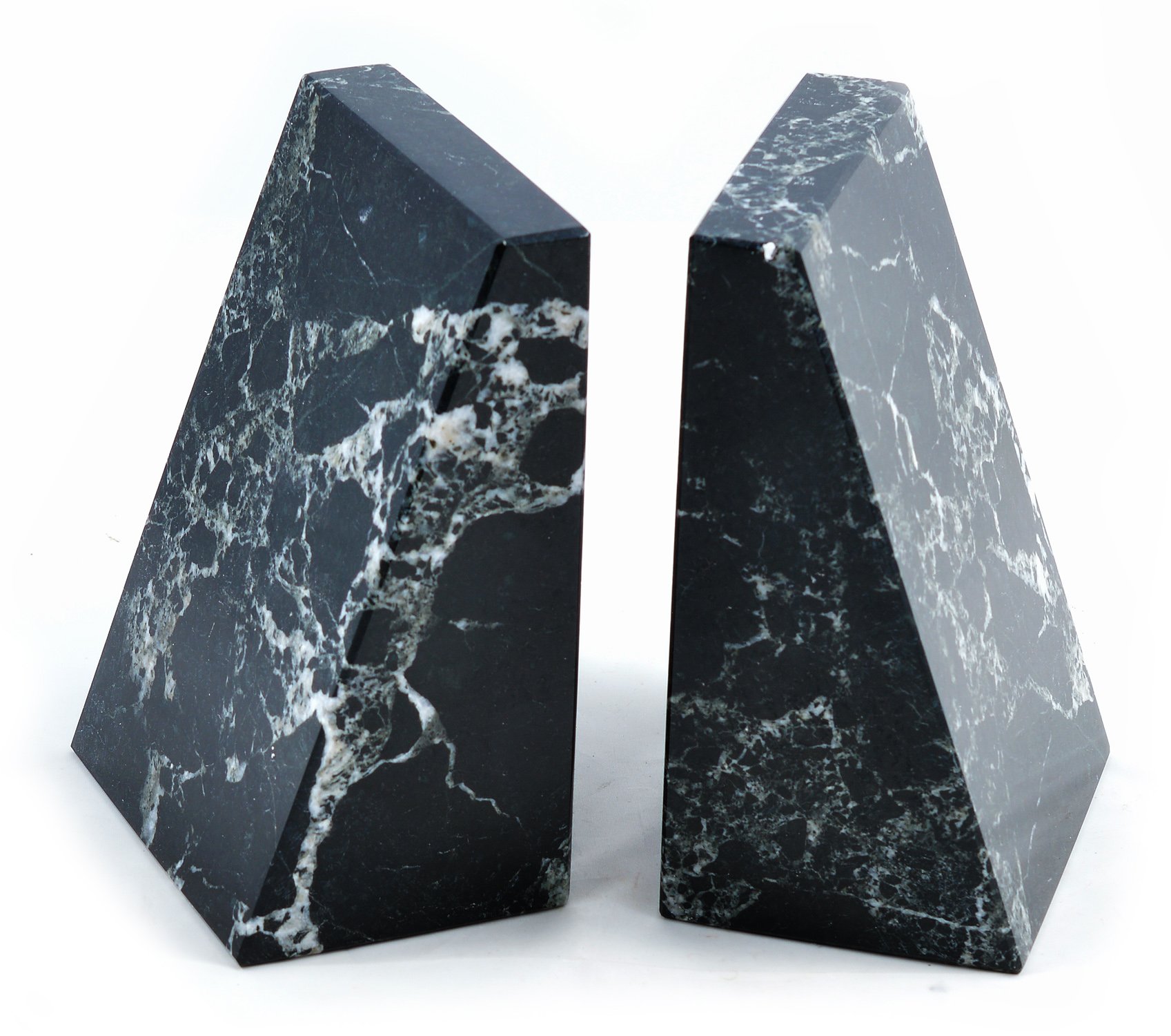 British Fossils Himalayan 2 x Marble Bookends Black Marble Wedge Bookends