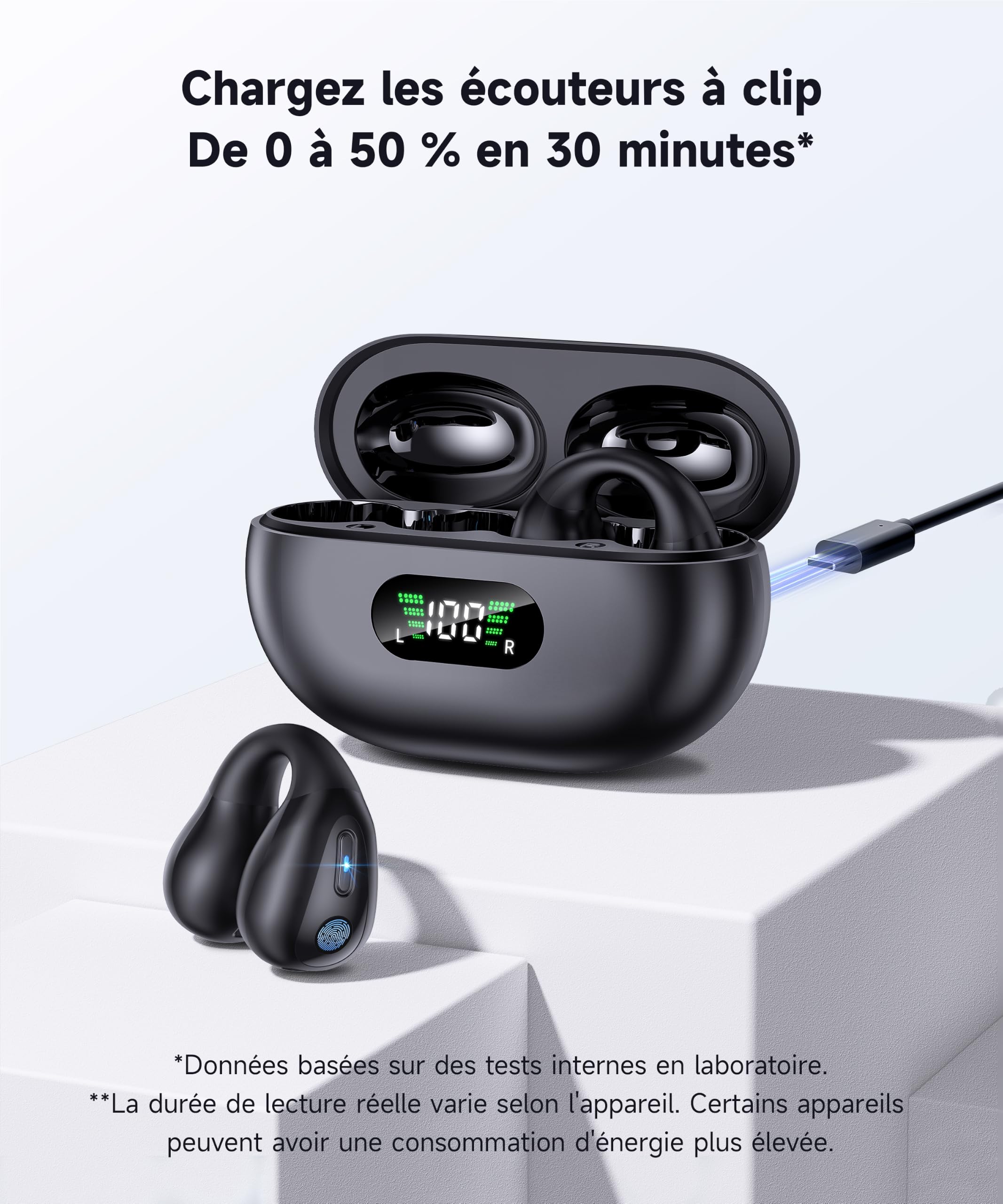 EUQQ Écouteurs Bluetooth sans Fil Sport Clip-on à Conduction Osseuse