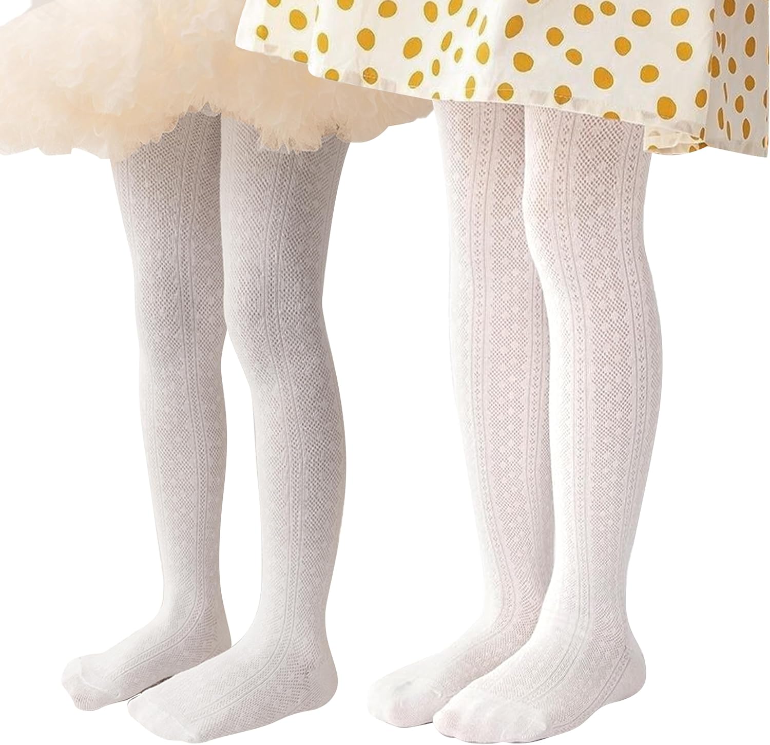 Miipat Baby Girl Tights Toddler Footed Leggings Mesh Lace Stockings 2 Pack Little Kids Thin Hollow Pantyhose