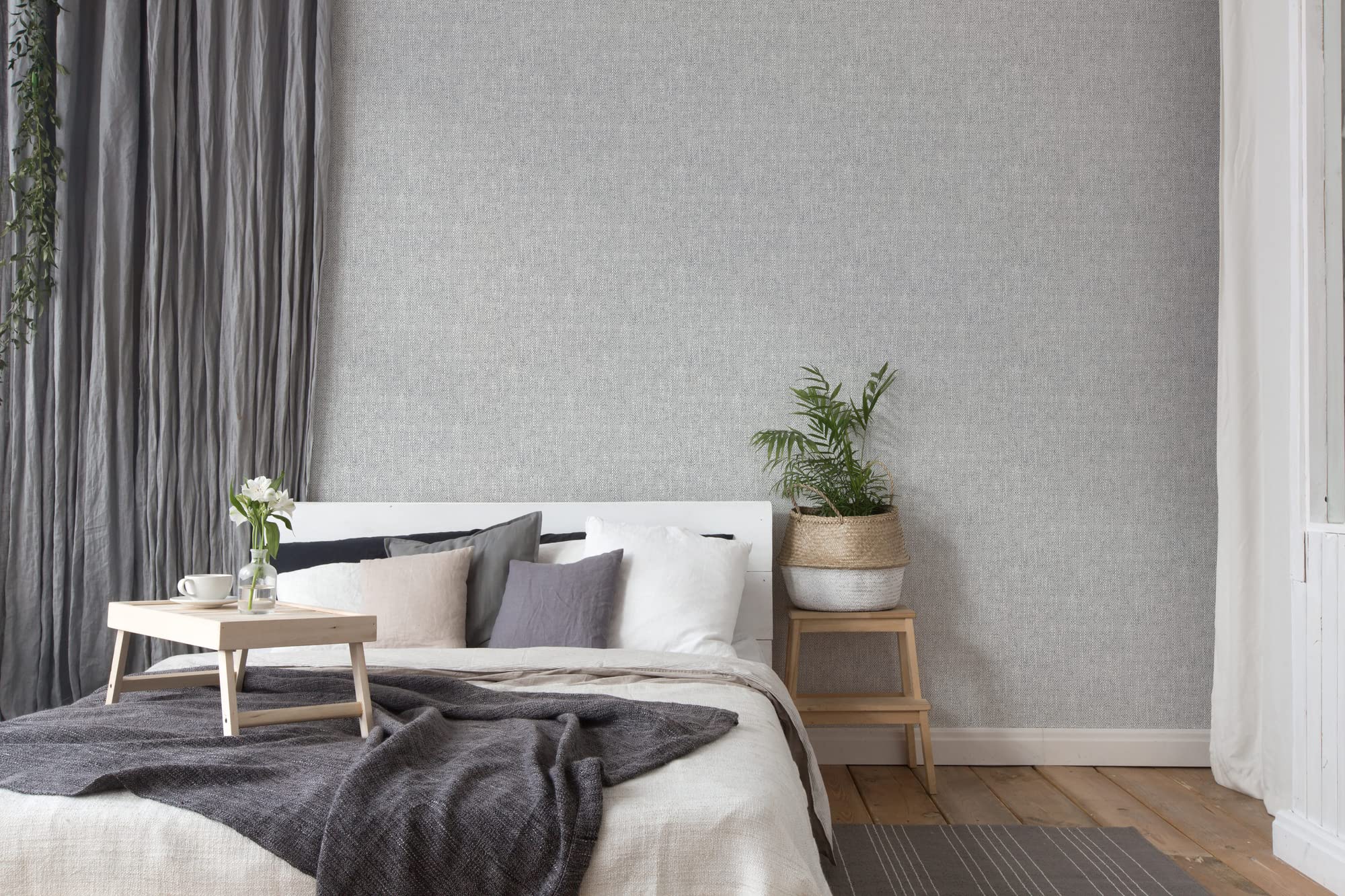 awallo 354426 3544-26 Non-Woven Wallpaper Linen Look 10.05 m x 0.53 m Grey Made in Germany, 53 x 1005 cm - Image 3