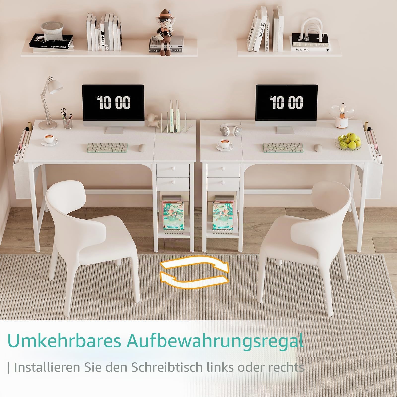 Lufeiya Schreibtisch mit Schubladen Klein Schreibtisch Weiß 100X48cm Computertisch mit Stauraum für Büro Wohnzimmer Schlafzimmer
