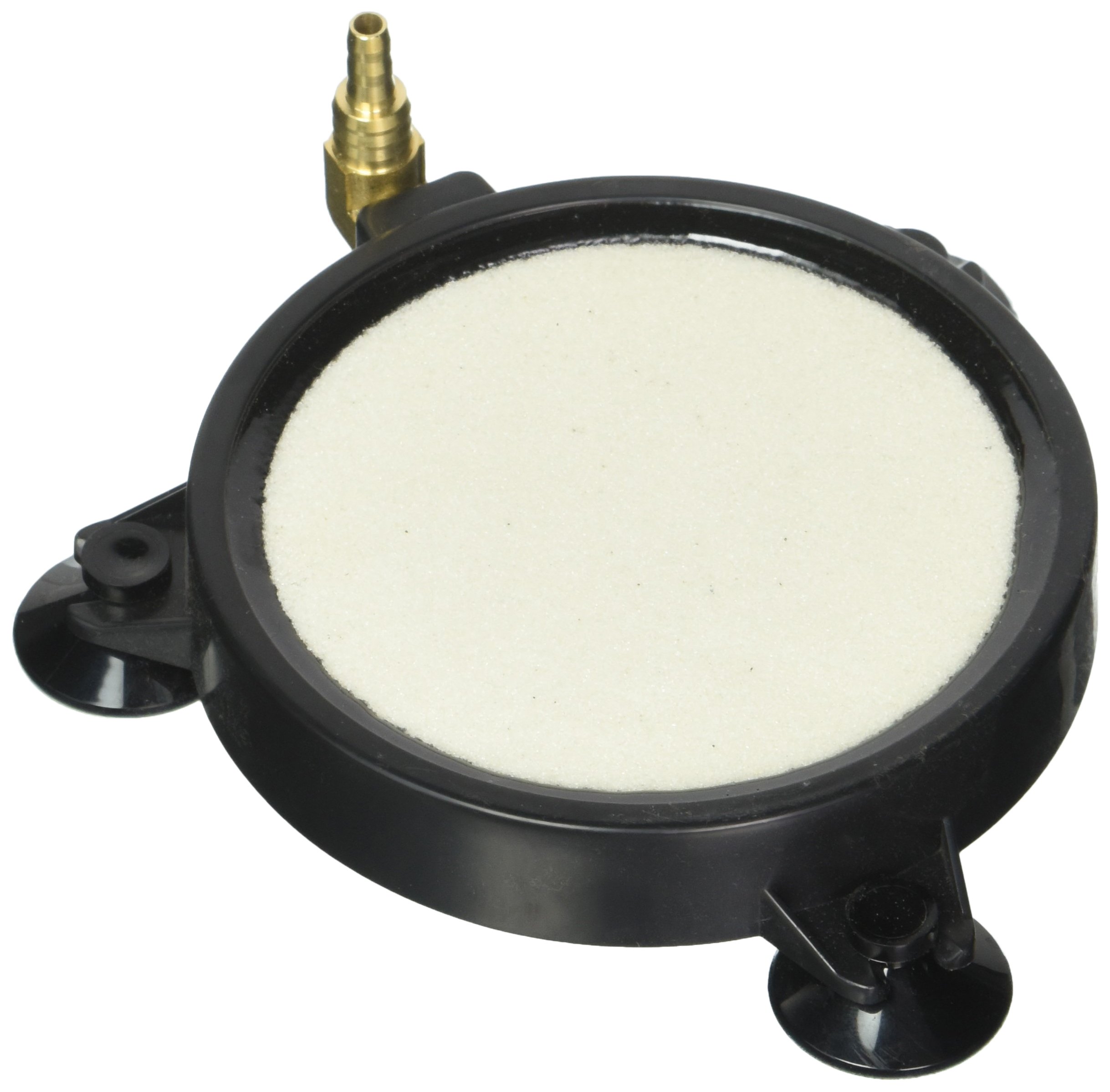 4 Inch Round Air Stone Bubble Diffuser. White Premium Grade Bubbler. 3 Suction Cups to Hold in Place. 90 Degree Metal Inlet Prevents Kinks. Perfect for Hydroponics, Aquaponics, Ponds, Aquariums, etc.