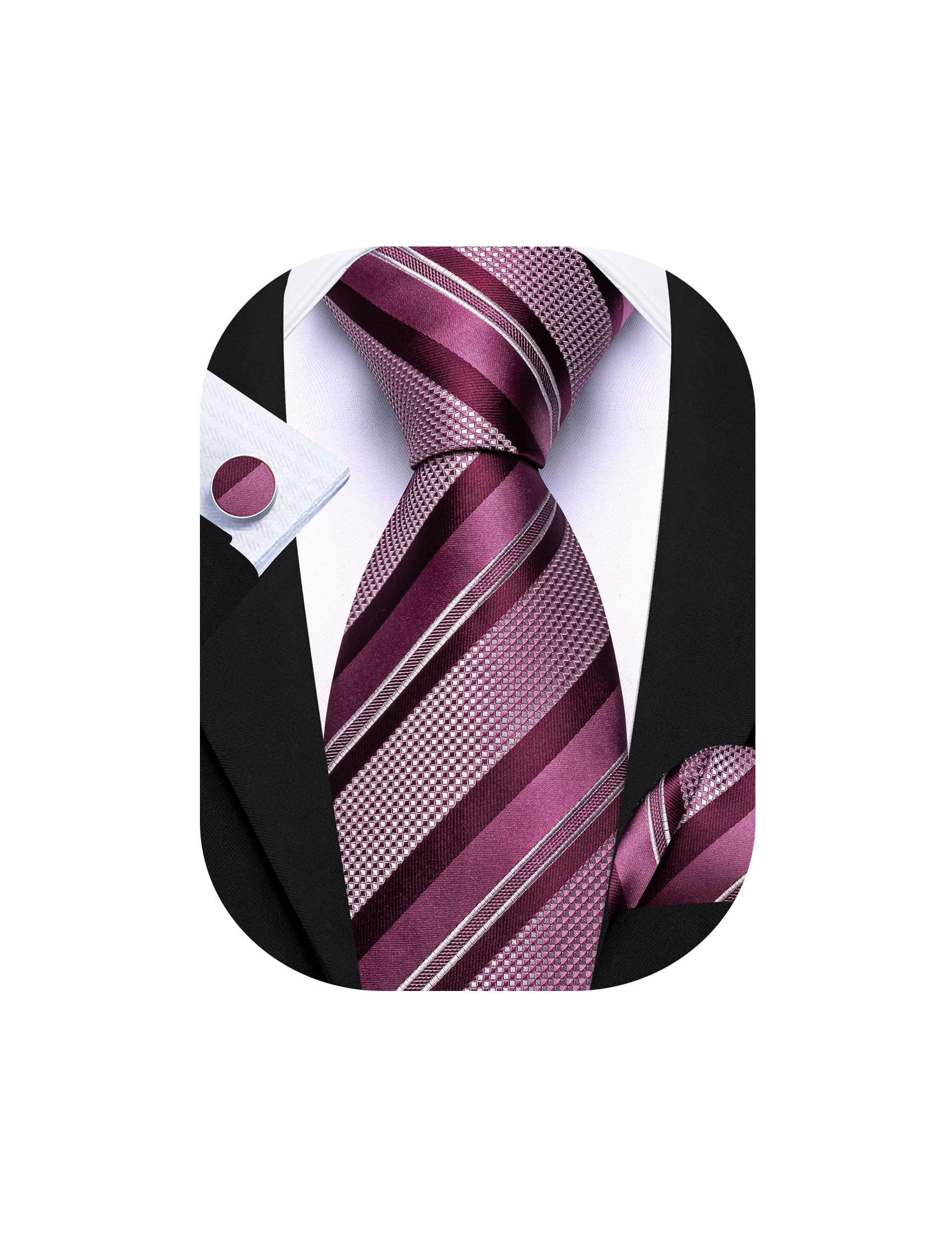 Barry.Wang Mens Tie Set Plaid Check Stripe Neckties Pocket Square Cufflinks | Woven Classic,Formal/Casual Men's Necktie,Luxury,Business,Wedding,Party,Prom,Graduation