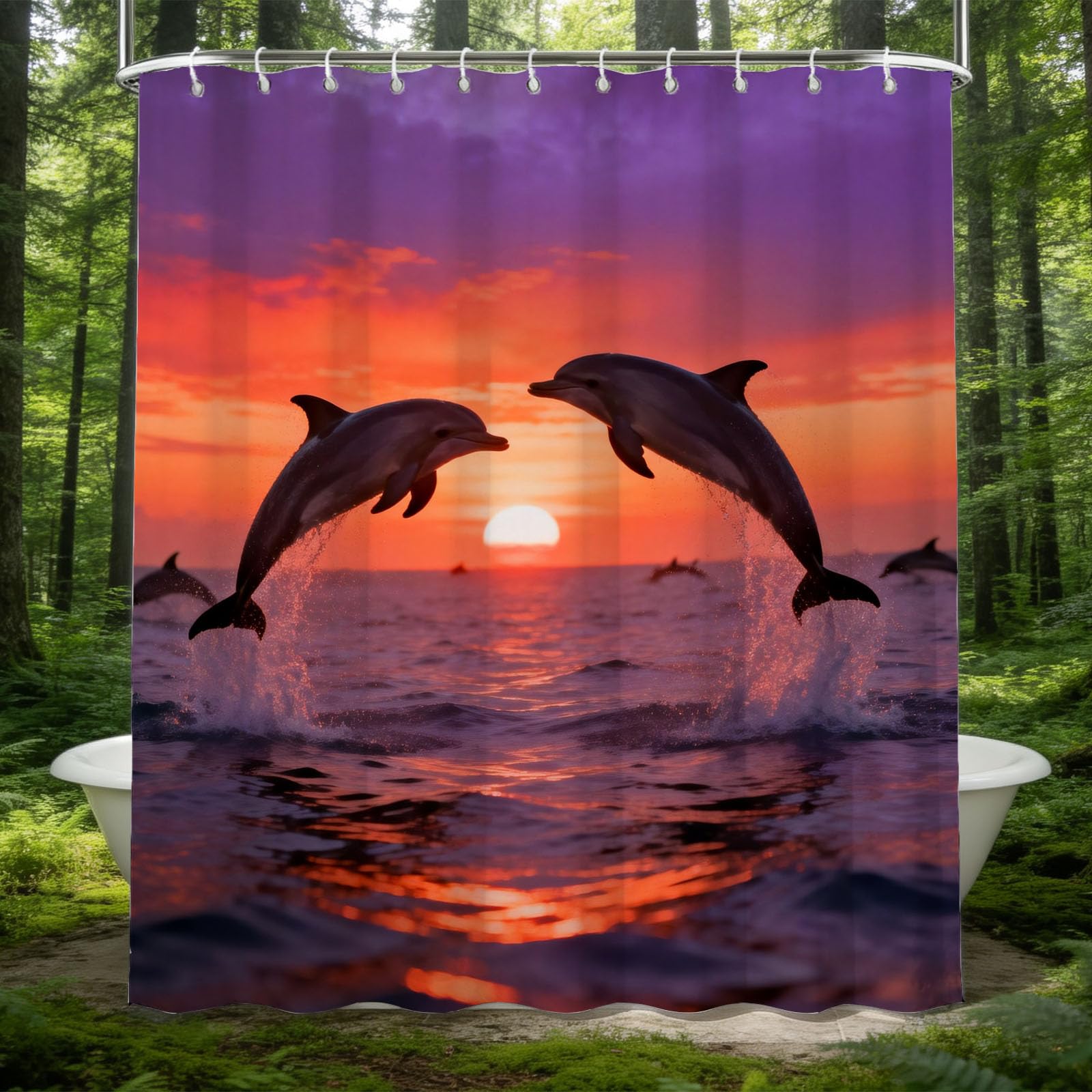 Hongduo 3D Dolphin Shower Curtain for Stalls Bathtubs Marine Life Bathroom Decor Shower Curtain Set Polyester Fabric Waterproof 180x180cm/71X71 Inch with Hooks