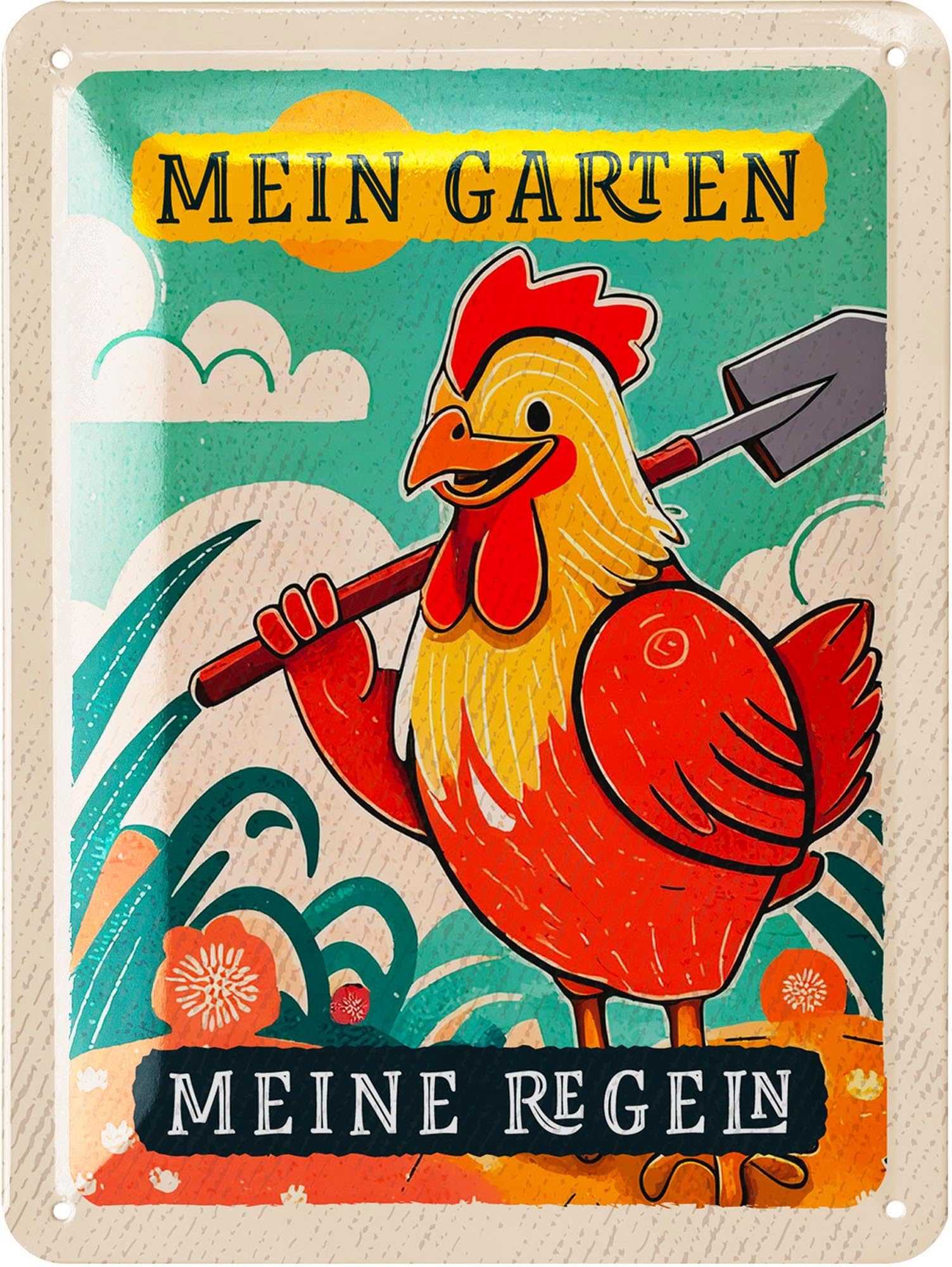 LANOLU Blechschild Mein Garten Meine Regeln – Retro 15x20 cm
