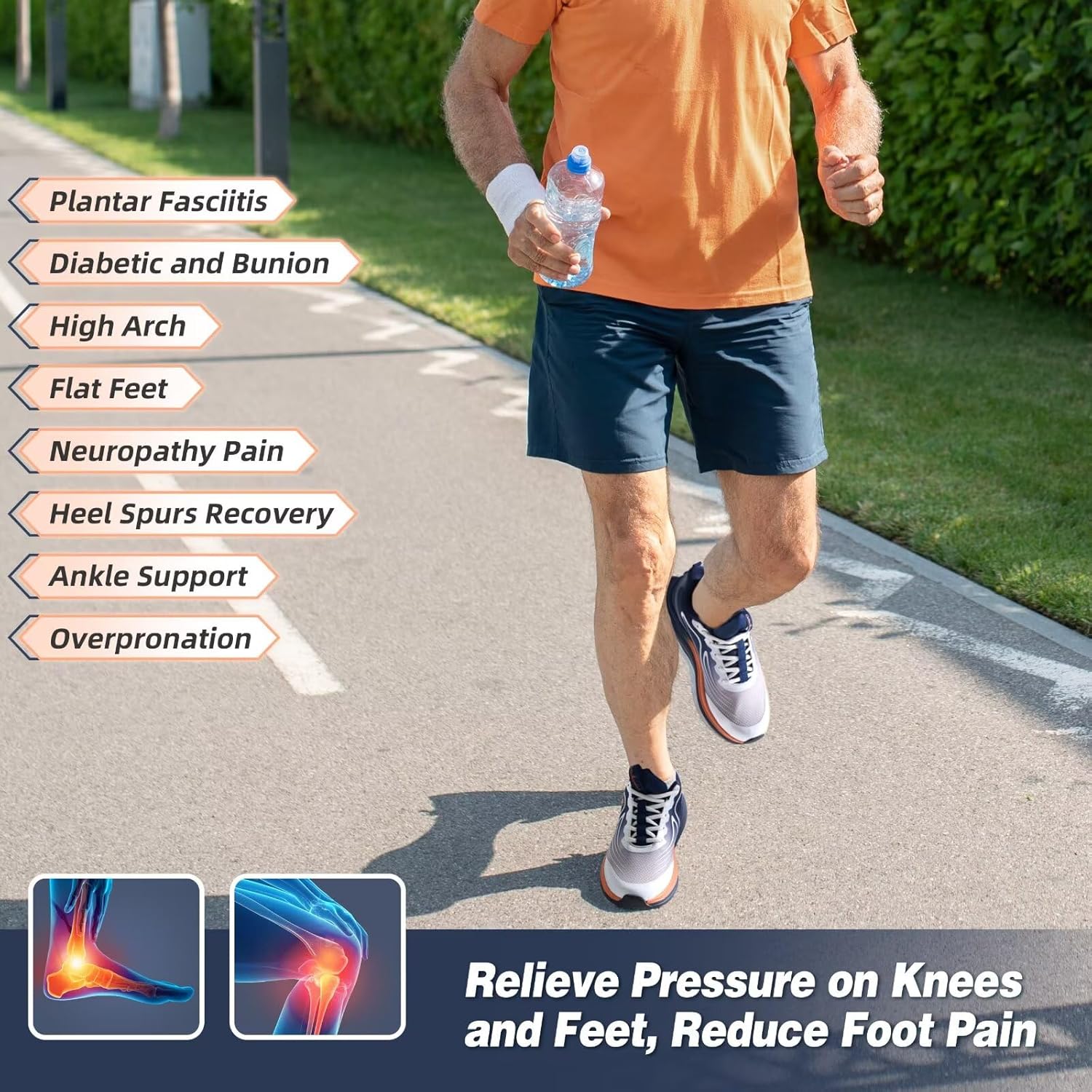 Men's Orthopedic Road Running Sneakers: Comfortable Casual Arch Supports Plantar Fasciitis Orthotic Sports Athletic Shoes, Flat Feet High Arch Tennis Work Walking Shoes for Foot Heel and Pain Relief - Image 5