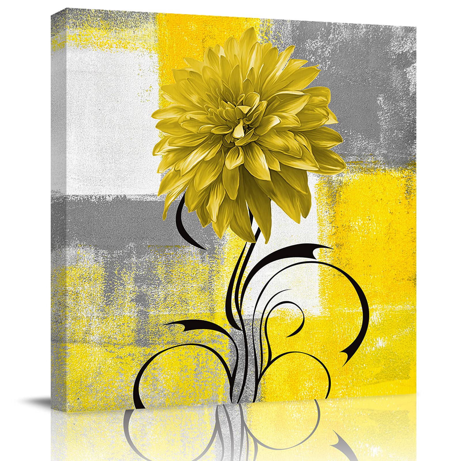 Amazon.com: Canvas Wall Art Yellow Dahlia Grey Geometric Color Block,Oil  Painting Prints Artworks Picture Stretched and Framed,Oil Painting Abstract  Art Wall Decor for Living RoomBedroomBathroom 16x16In: Posters & Prints