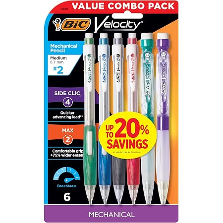 BIC Velocity Side Clic Druckbleistift 0,7 Mm – 4er Pack, Mit Weichem Griff & Radiergummi