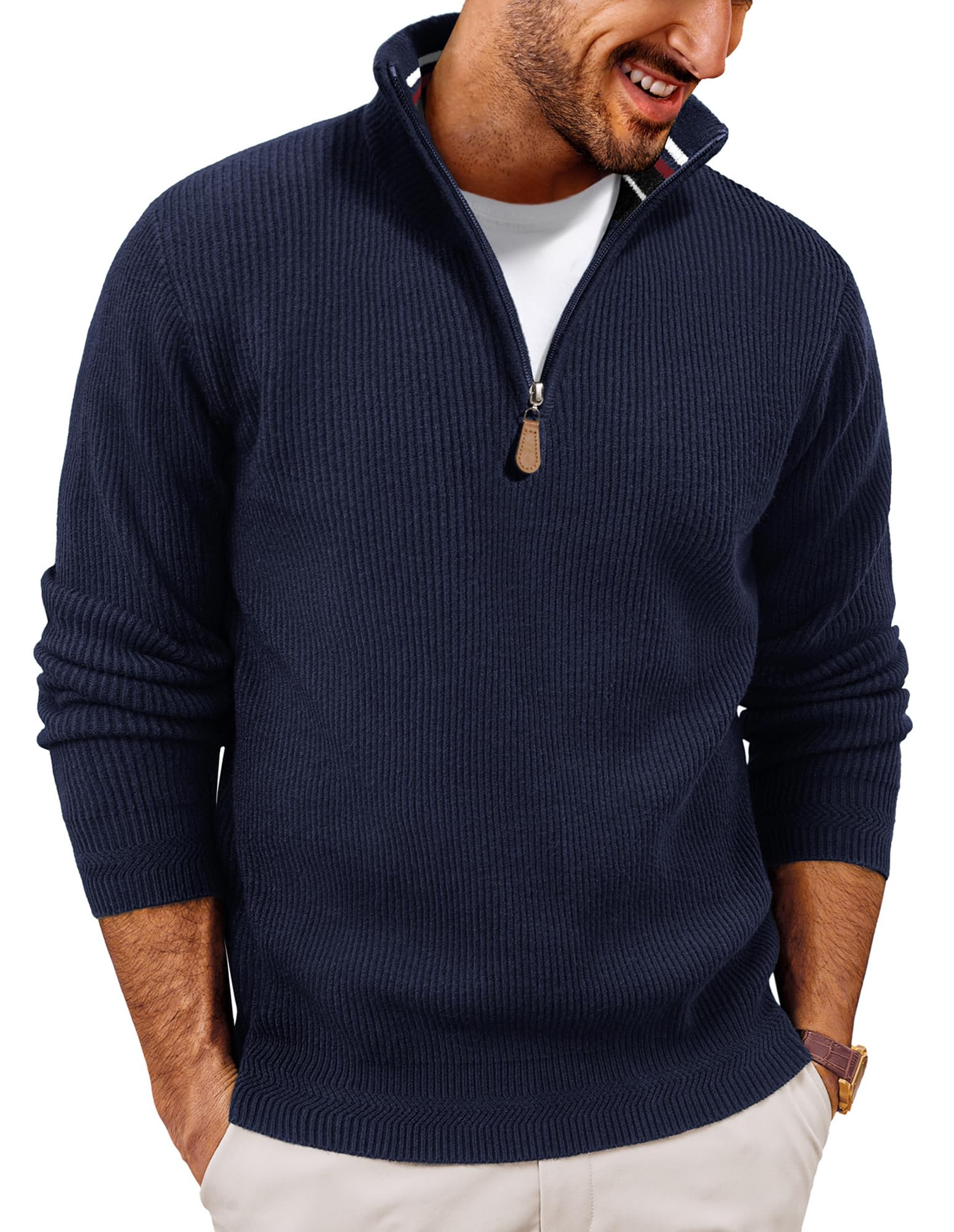PJ PAUL JONES Pullover da uomo con cerniera a un quarto maglione casual slim fit lavorato a maglia | Colletto alto, mezza cerniera, maglione da lavoro, caldo a maniche lunghe