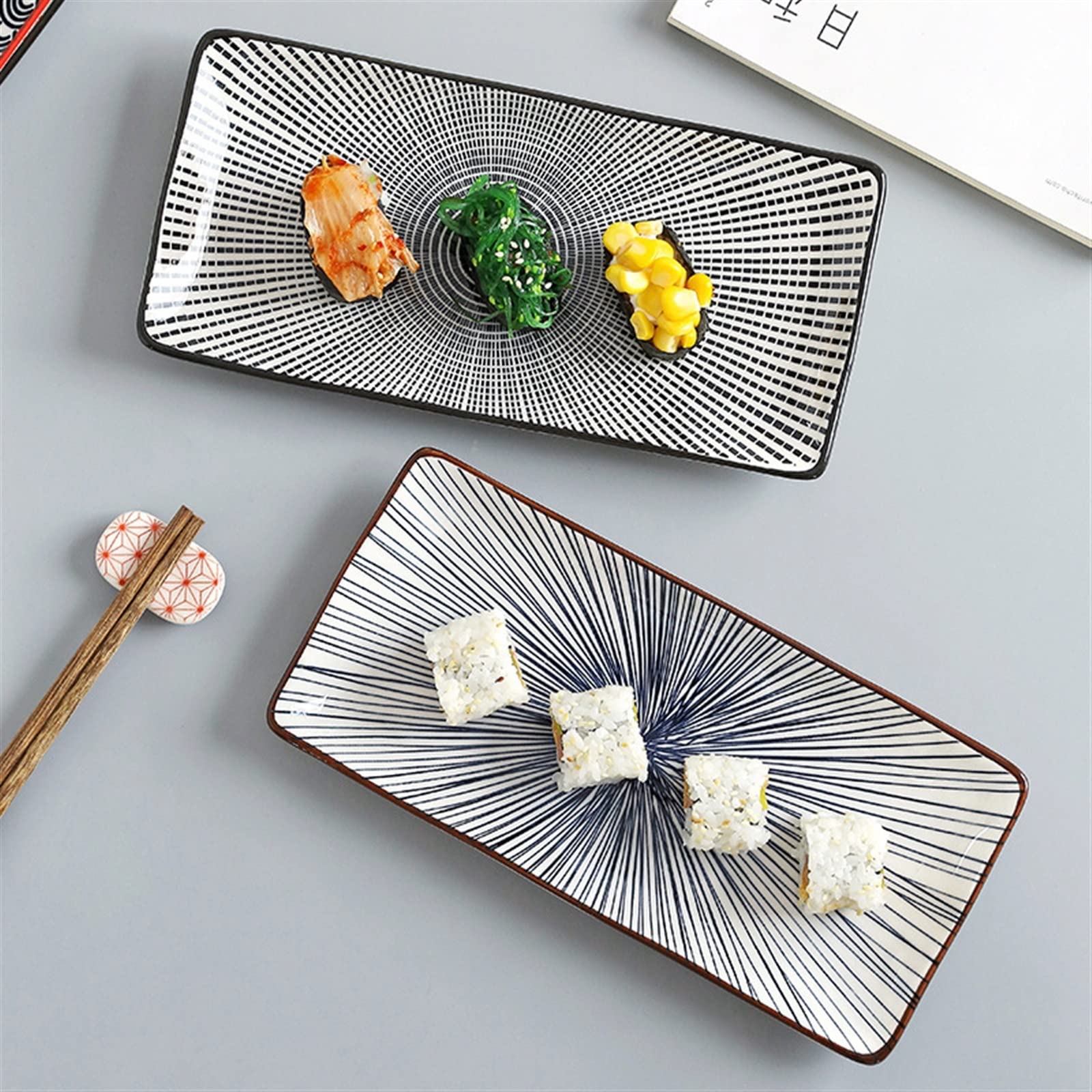 Platos de cerámica, vajilla for fiesta y cena, juego de vajilla, plato de Sushi, plato Rectangular creativo bajo vidriado, plato frío for el hogar