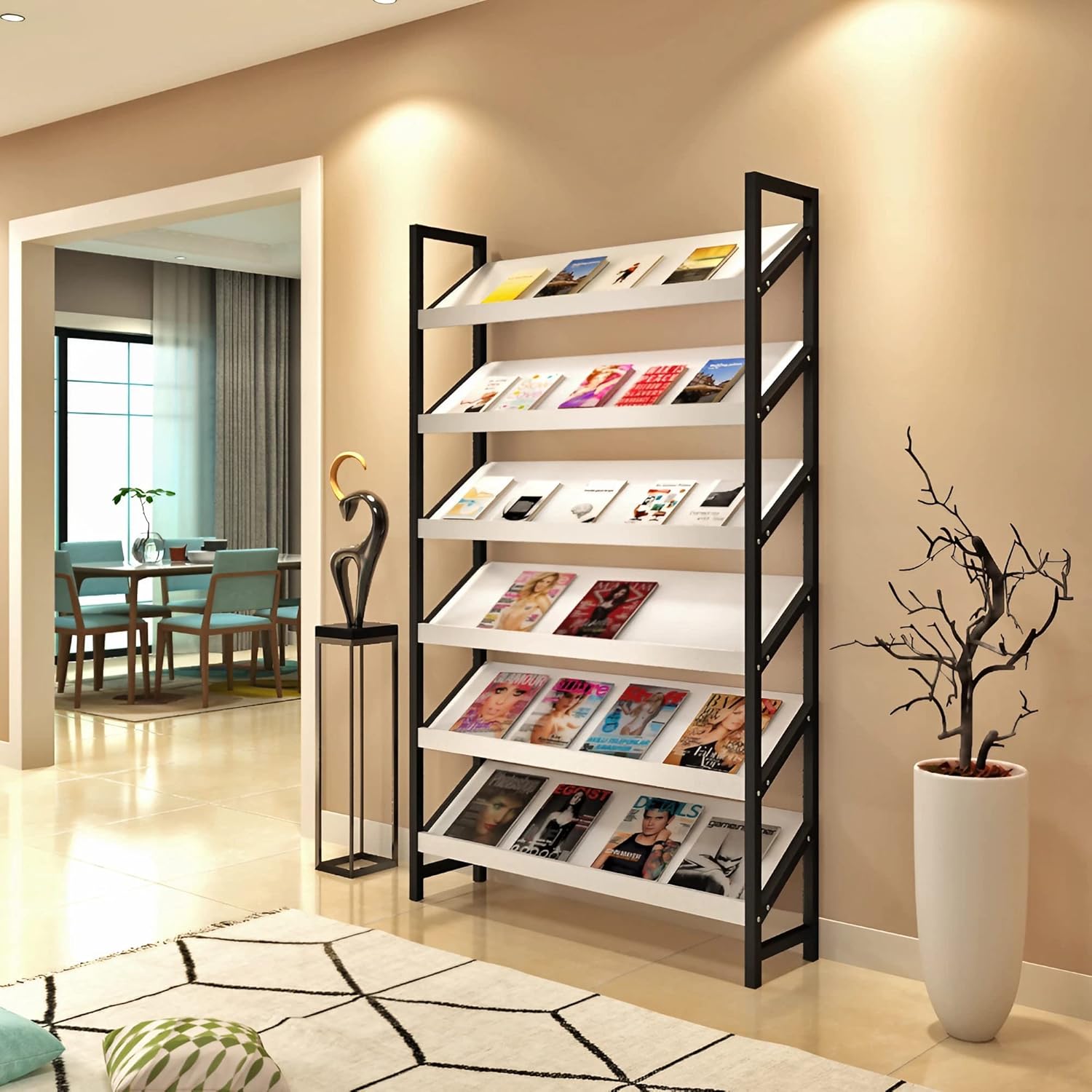 KAGUYASU Wooden Storage Bookshelf, Newspaper Magazine