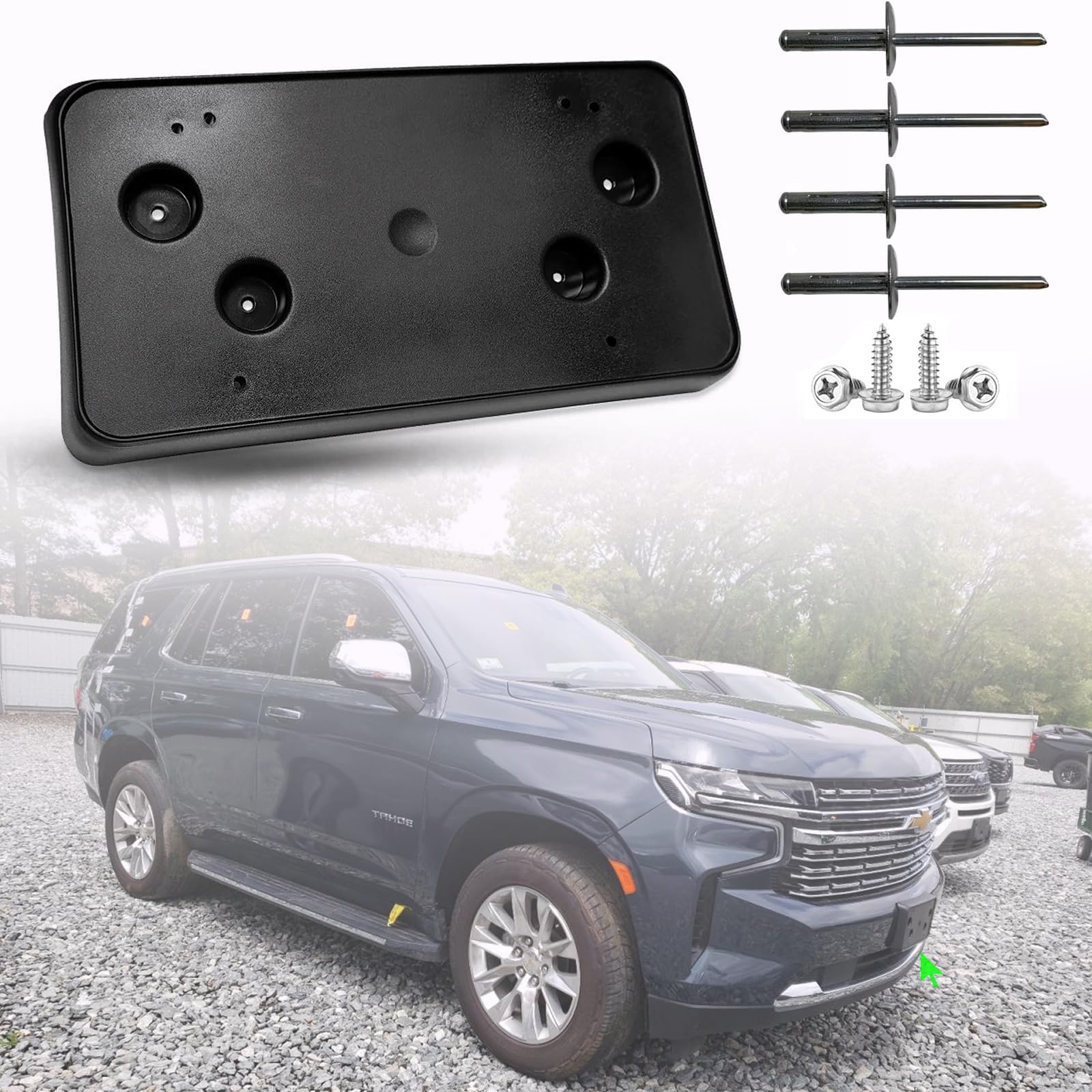 Front License Plate Frame for Chevy Suburban/Tahoe 2021 2022 2023 2024 Front Bumper License Plate Holder Mounting Bracket Replace # 84699405 GM1068216