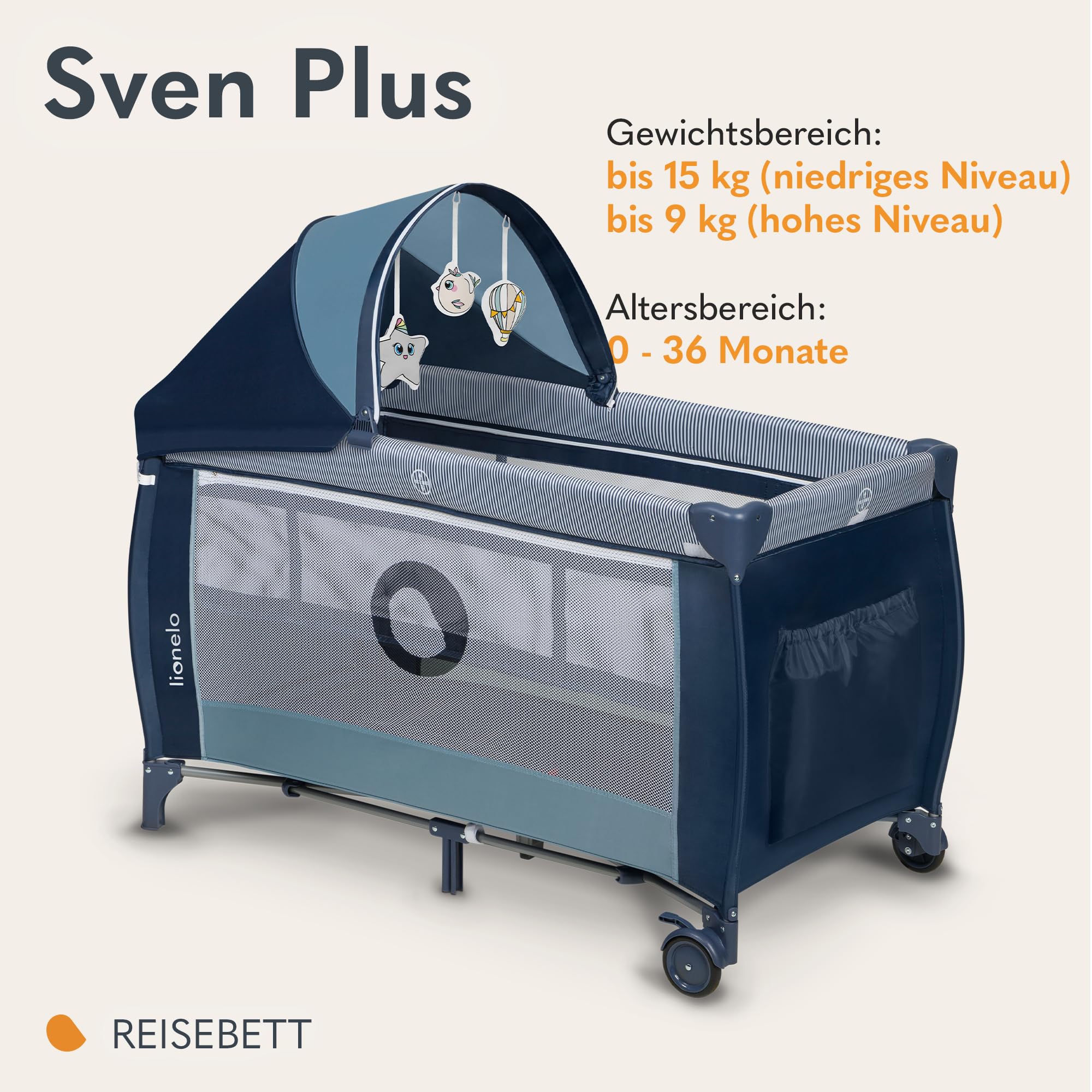 Lionelo Sven Plus 4 in 1 Baby Bett bis 15 kg Wickelauflage Moskitonetz zusammenklappbar