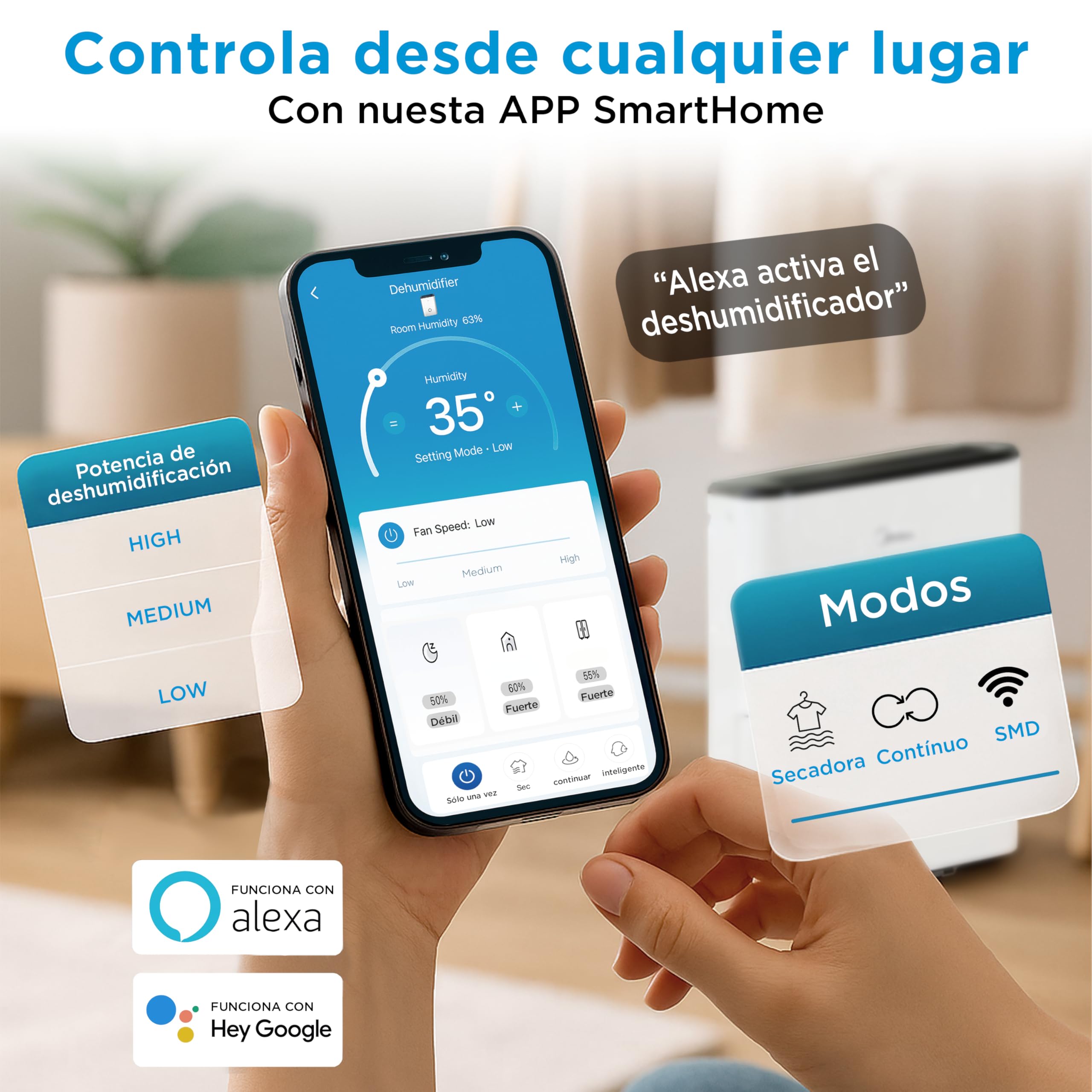 Midea Deshumidificador de Humedad 20L Silencioso | WiFi/App, Modo Secado de Ropa y Auto Antihumedad, Purificador Eléctrico Antibacterias, moho y Condensación | Ideal en habitaciones hasta 50m2/150m3