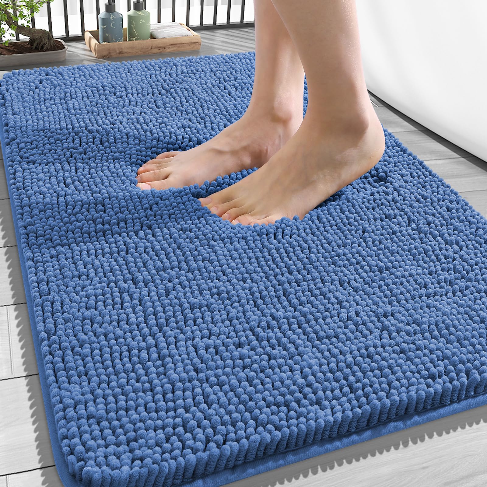 OLANLY Bathroom Rugs 34x21, Extra Soft Absorbent Chenille Bath Rugs | Cornflower Blue, Quick-Drying Rubber Backing, Washable Bath Mat for Bathroom Floor, Tub and Shower, Home Decor Accessories