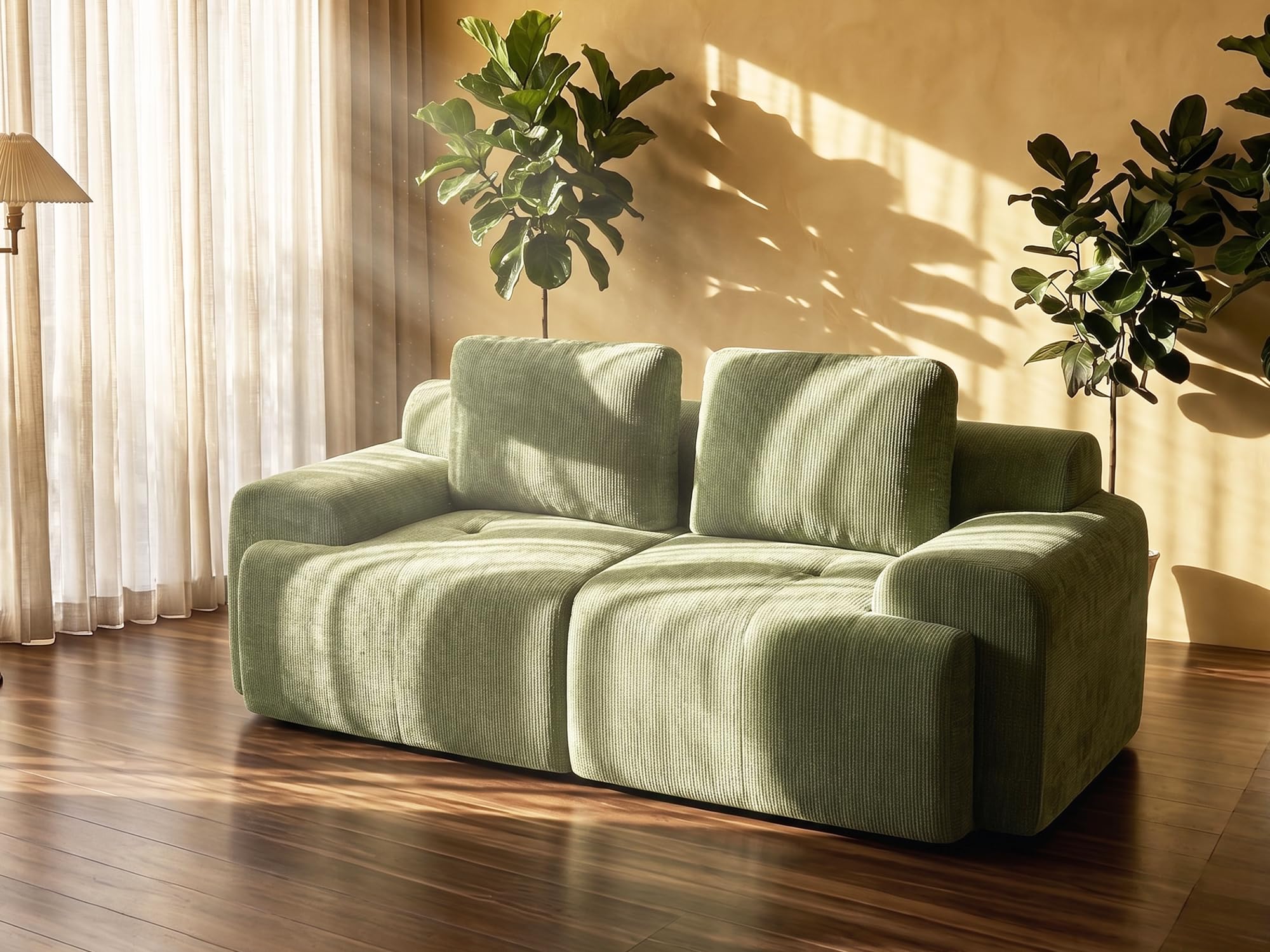85" Oversized Boneless Couch, Comfort Cloud Sectional Couches for Living Room, Modular Sofa High Back &amp; Extra Deep Seat, No Assembly, Soft Chenille Fabric (Olive Green, 85 inch- Shaped（2+0）)