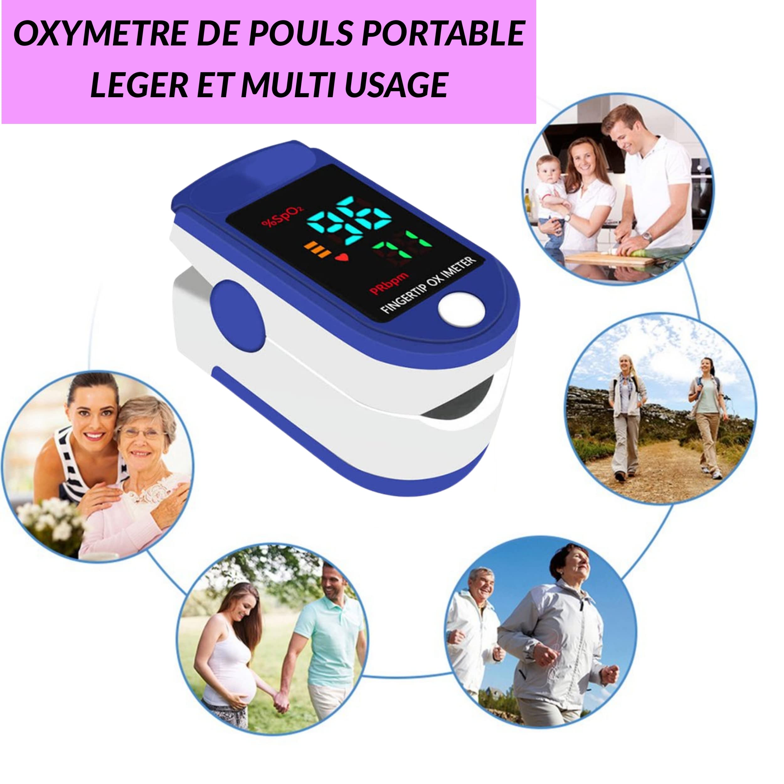 Oxymètre de Pouls Doigt – LOT DE 2 – Mesure SpO₂ & Fréquence Cardiaque – Écran LED Lisible – Piles Incluses – Oxymètre Adultes & Adolescents – Usage Bien-Être notice en Français etui et cordon