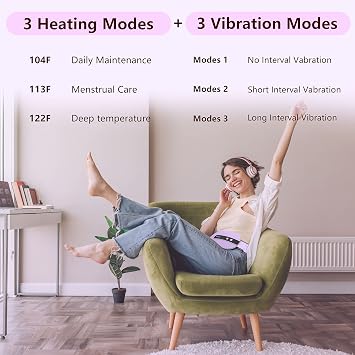 Portable Cordless Heating Pad, Electric Waist Belt Device, Heating Pad for Back Pain with 3 Modes, Portable Electric Fast Heating Belly Wrap Belt for Women and Girl(Purple)