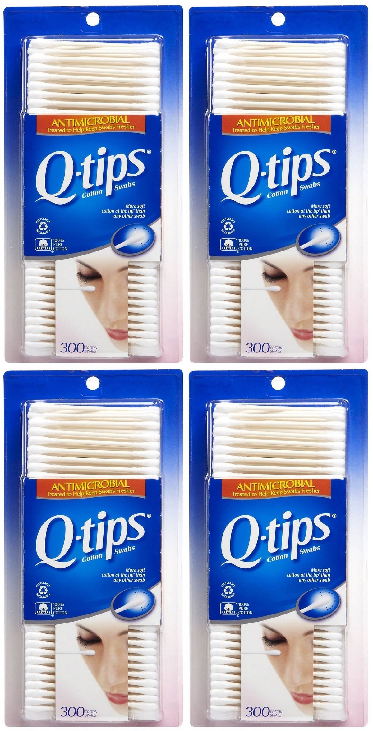 Q-tipsAntimicrobial Cotton Swabs, 300 Count (Pack of 4)