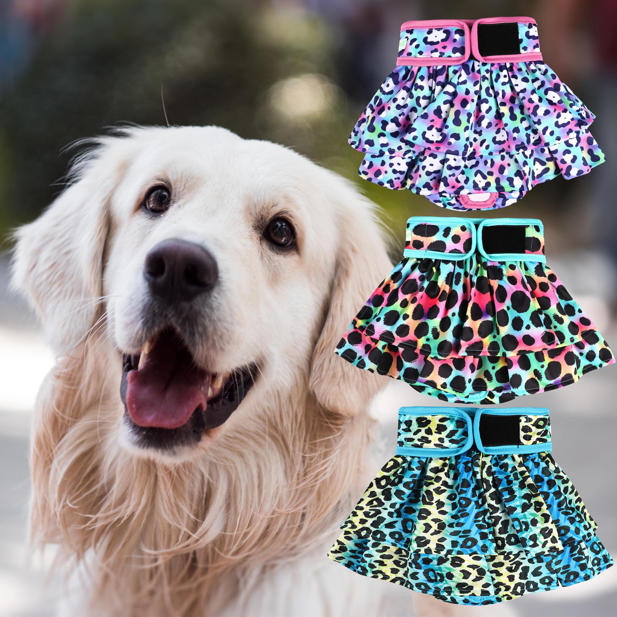 wegreeco Pañales para Perros Hembras (Paquete de 3), pañales Altamente absorbentes para Perras, pañales Lavables para Perros en celo, incontinencia o micción excitable (Leopardo Colorido, XL)