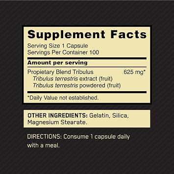 Optimum Nutrition Tribulus Extract Blend Capsules, 100 Ct | 625 mg Tribulus Extract & Powder Blend per 2-Capsule Serving, Tribulus Terrestris Support, Easy-to-Swallow Capsules