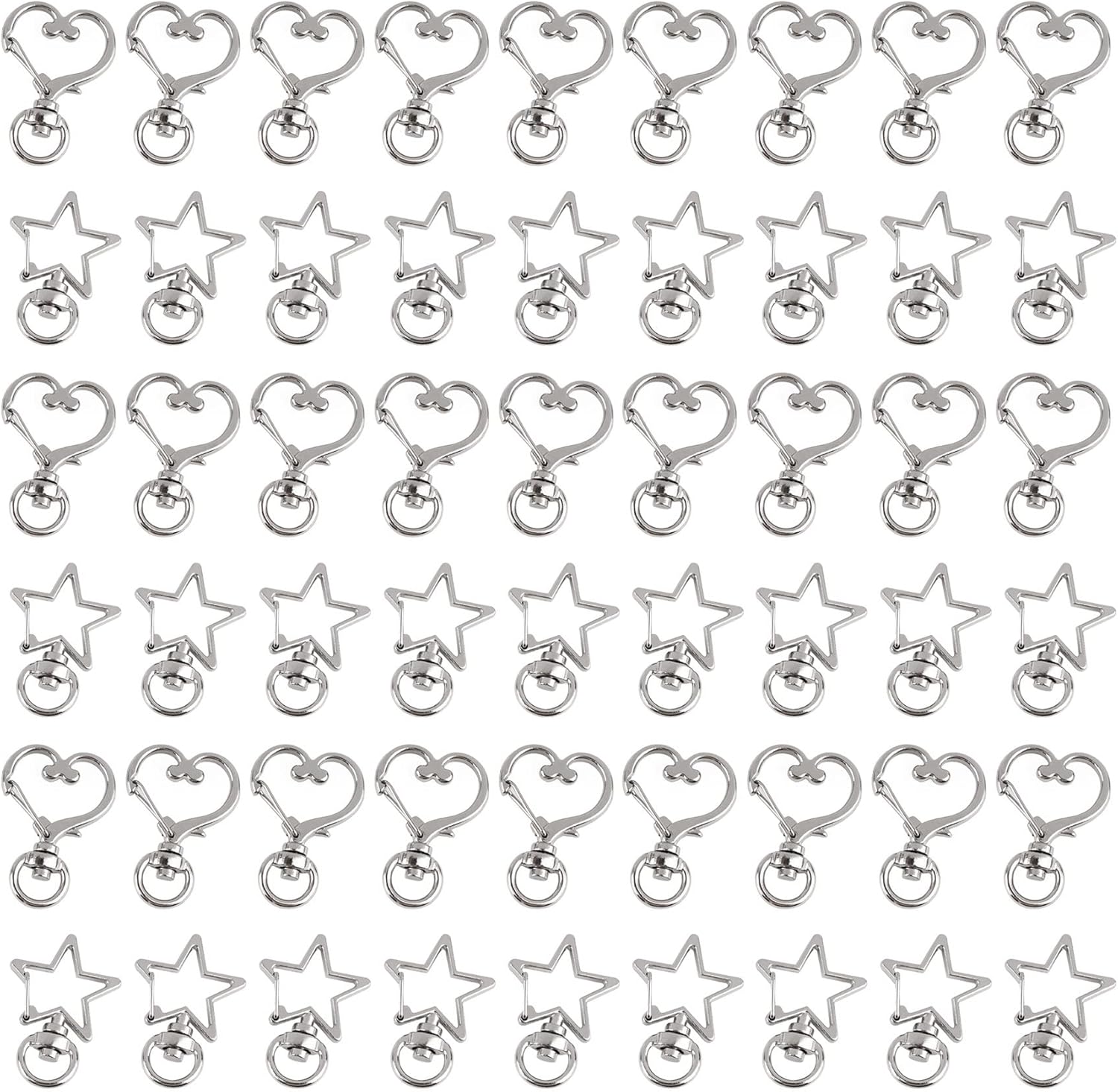 RP Remarkable Power, 100 Pack Silver Metal Star Heart Shape Claw Swivel Lobster Clasp Alloy Snap Hook Keychain Clip for Jewelry Making Bag Accessories DIY Craft