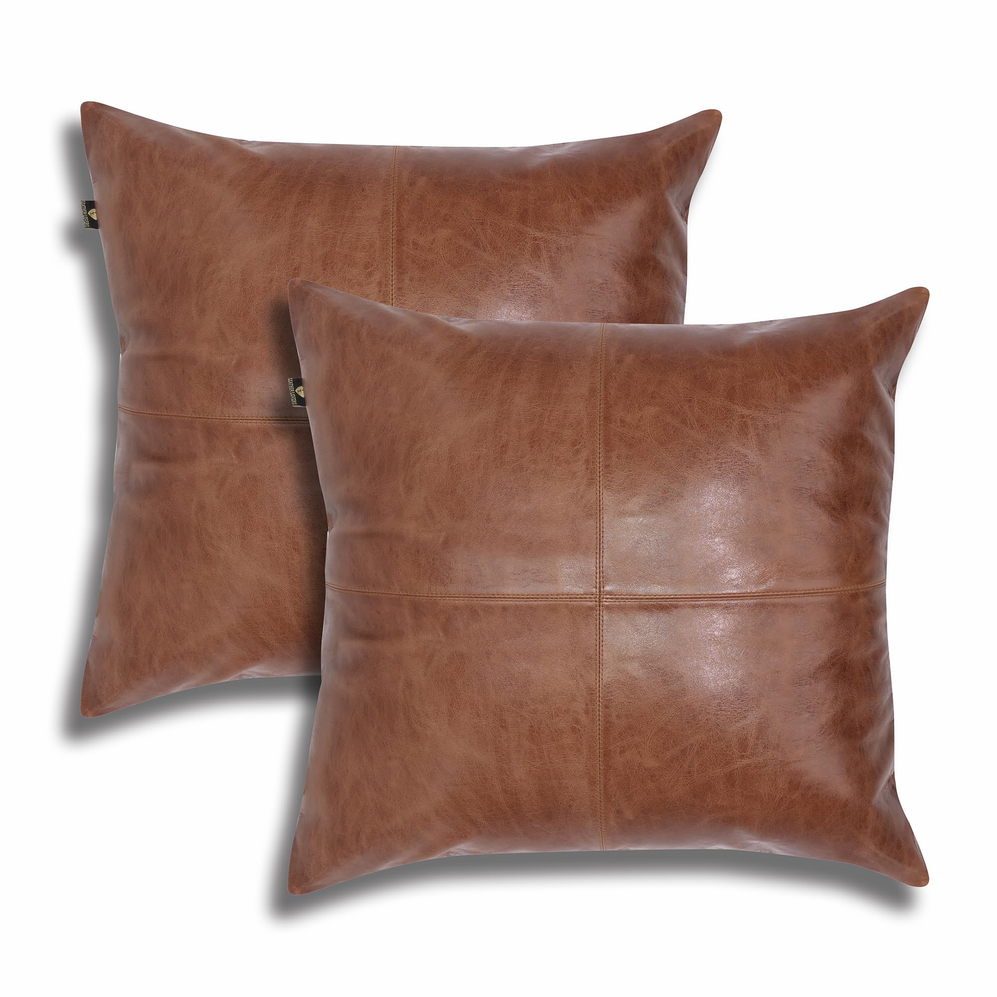 LL LEATHER LOVERS Lambskin Leather Pillow Cover - Sofa Cushion Case - Decorative Throw Covers for Living Room & Bedroom, 18x18 Inches - Brown Antique