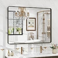Vista 61 de Espejo rectangular para pared de baño de 20x30 pulgadas con marco negro mate, espejo de tocador con esquinas redondeadas, espejo de baño de metal