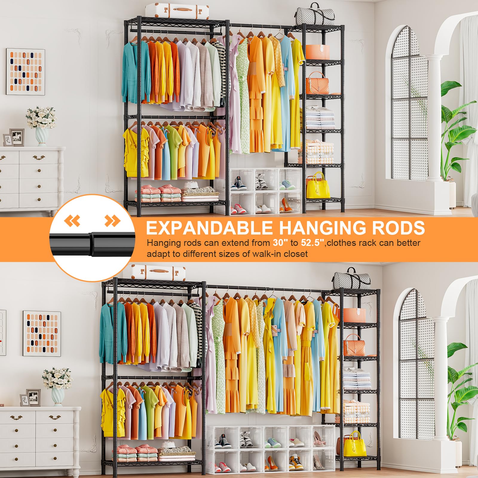 Perchero Burro Ropa Resistente 800kg | Retráctil y Divisible para Dormitorio/Lavadero | Estructura Estable, Estantes Ajustables, Portátil, Sin Herramientas (Negro)