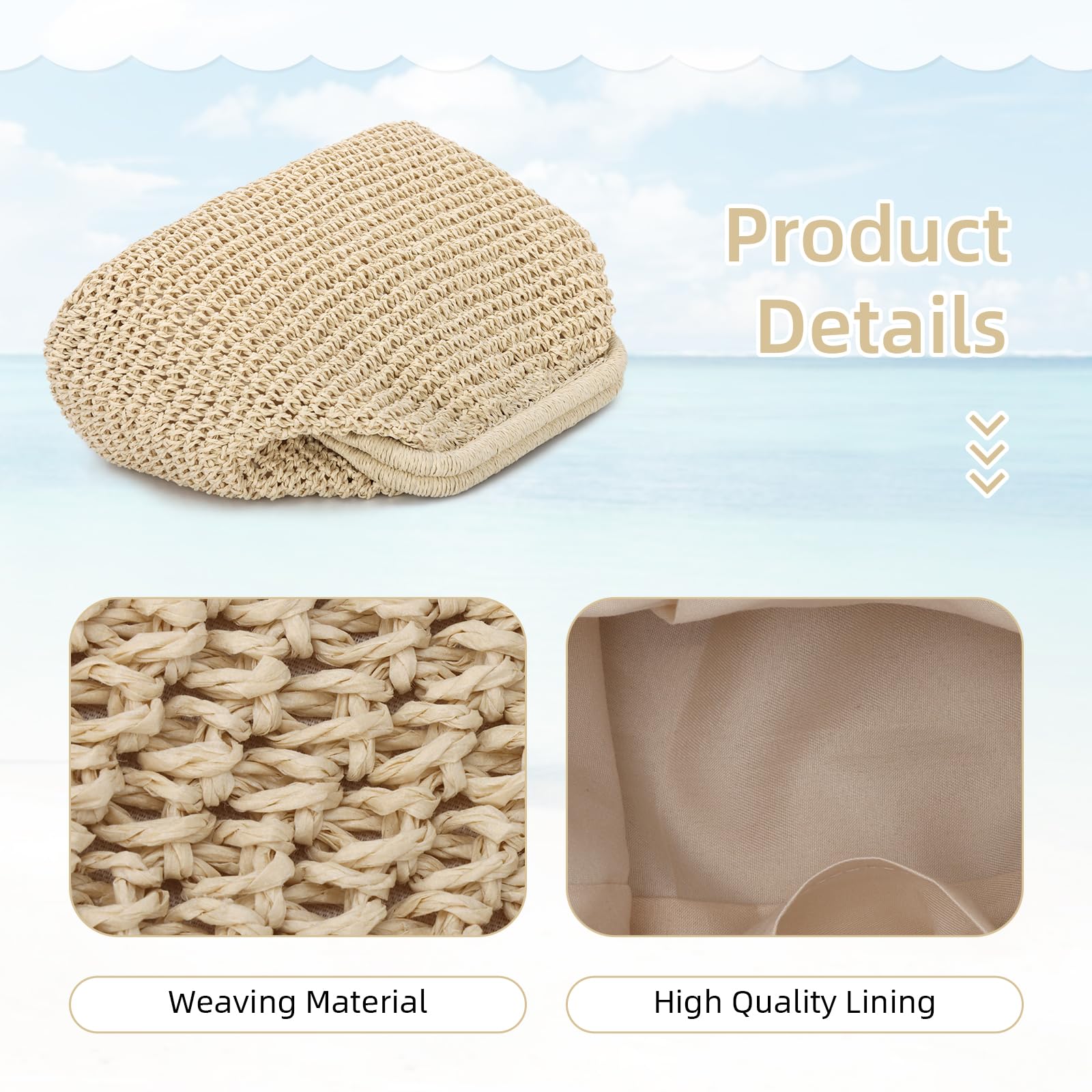 Borsa della frizione della paglia per le donne, Cloud Dumpling Pouch Borsa della spiaggia di estate